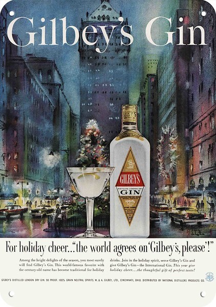 1959 GILBEY\'S GIN City at Christmas ***DECORATIVE REPLICA METAL SIGN***