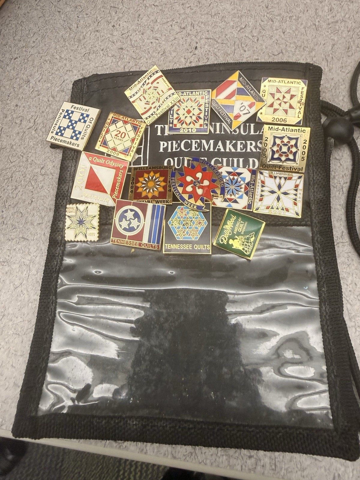 16 Vintage Quilt Festival Enamel Pin Lot Mid Atlantic Guild Tennessee