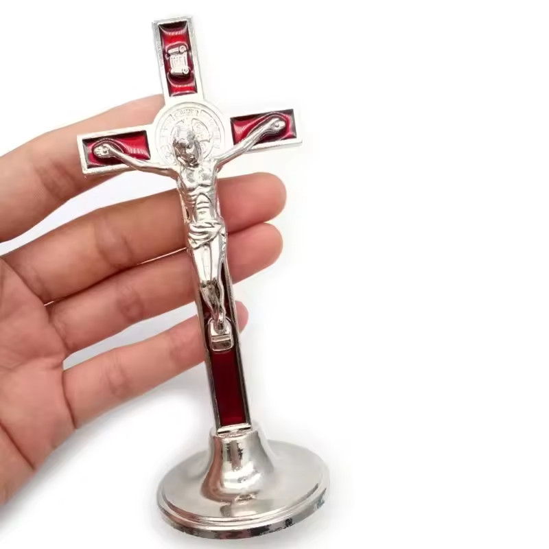 Catholic Crucifix with Jesus Christ w/ Elegant Christian Cross Stand (12x4x4 cm)