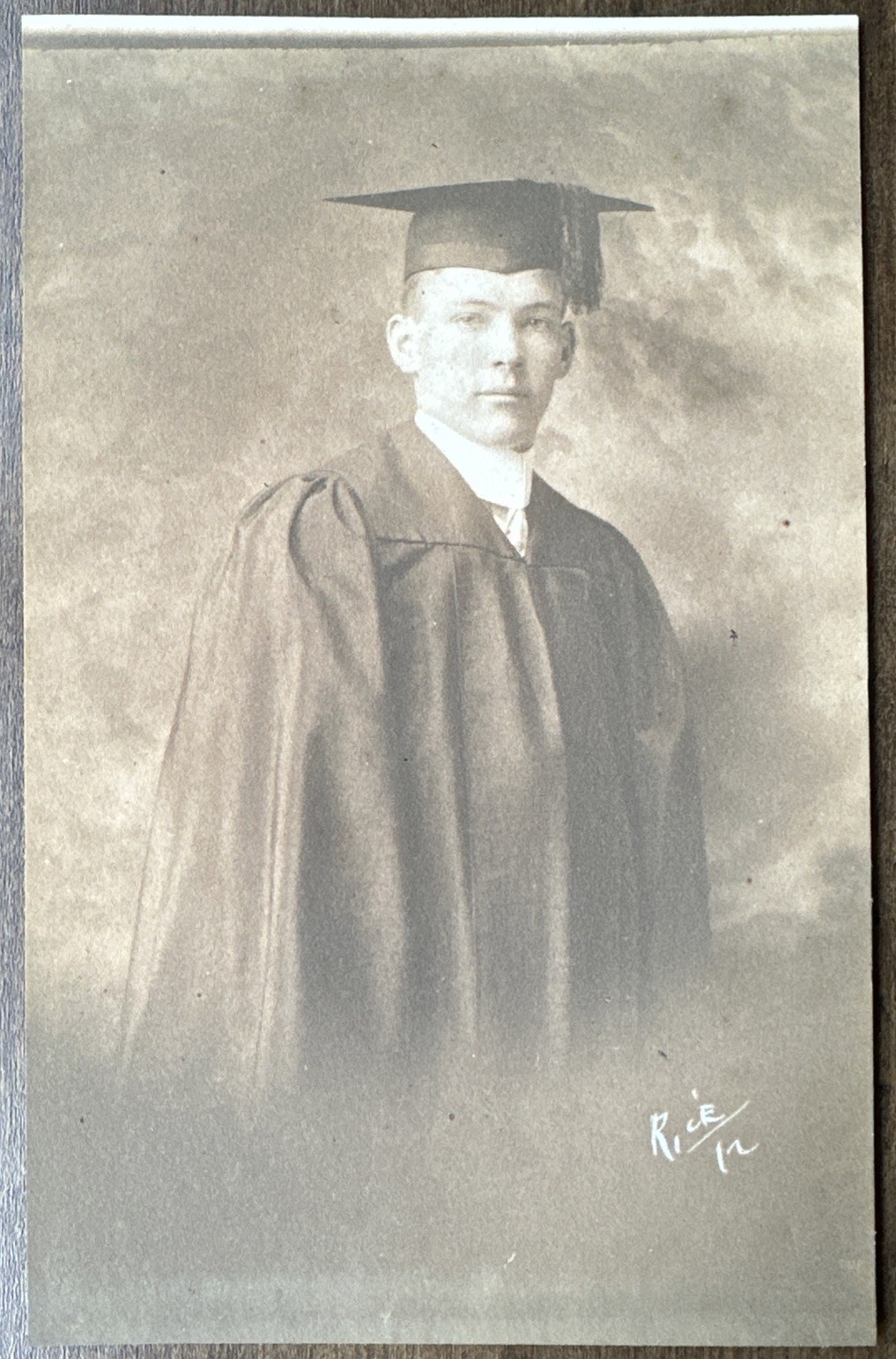 Antique Rice Graduation Photo Young Man Cap Gown Signed College Portrait