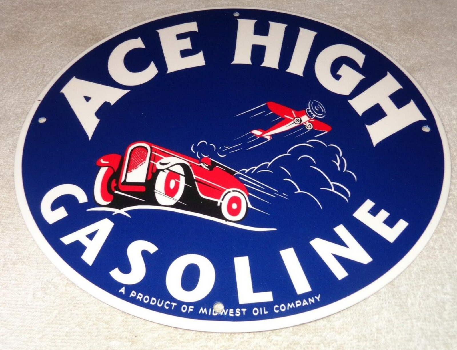 VINTAGE ACE HIGH GASOLINE & MIDWEST OIL COMPANY 11 3/4\