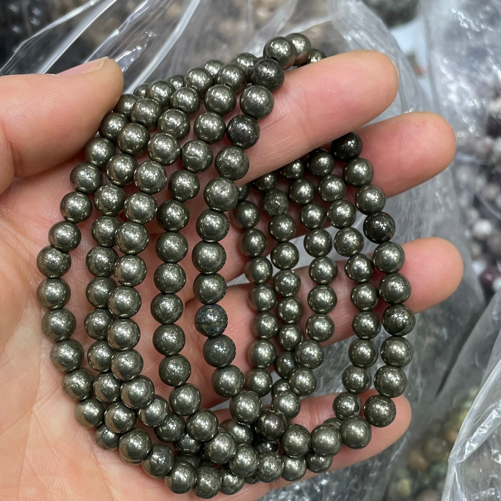 6mm 10pcs Natural  Pyrite Stone Bracelet Black Gemstone Stretch Healing Bracel