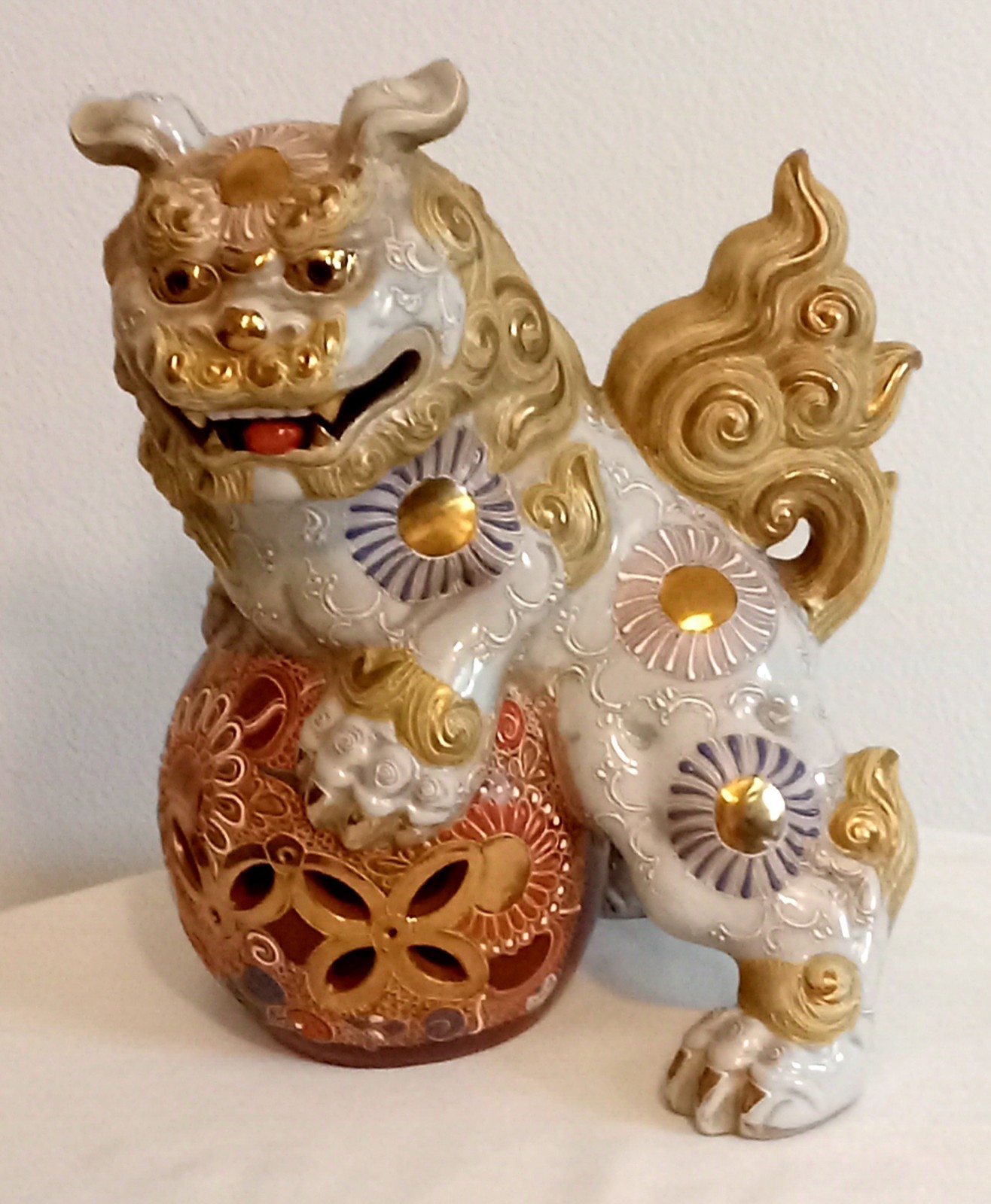 Large Japan Vintage Kutaniyaki Ceramic Foo Dog Shishi Lion Statue Good Fortune Large Japan Vintage Kutaniyaki Ceramic Foo Dog Shishi Lion Statue Good Fortune