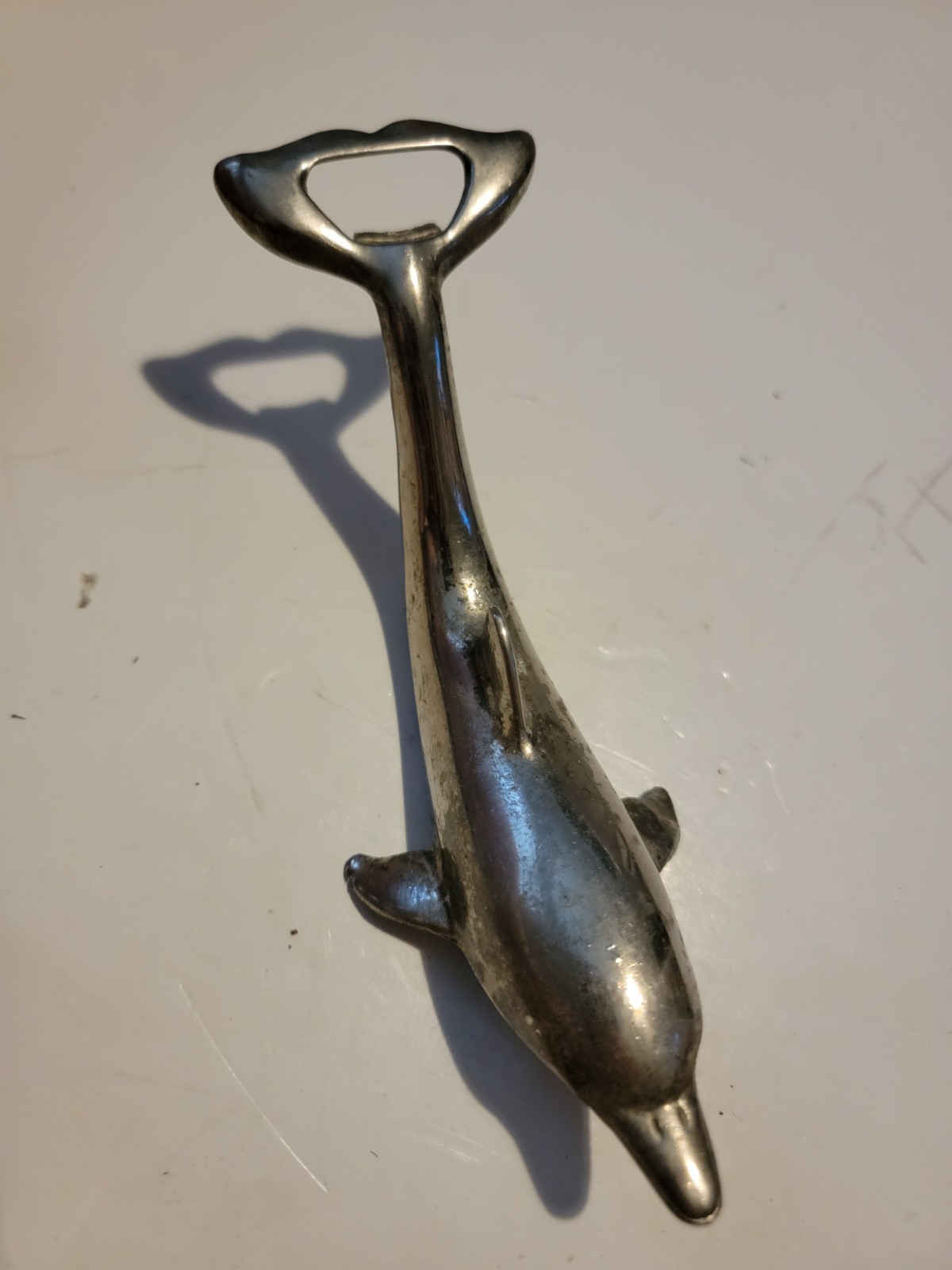 Silver Plated Dolphin Shaped Bottle Opener With Twist Top Opener Vintage Mcm