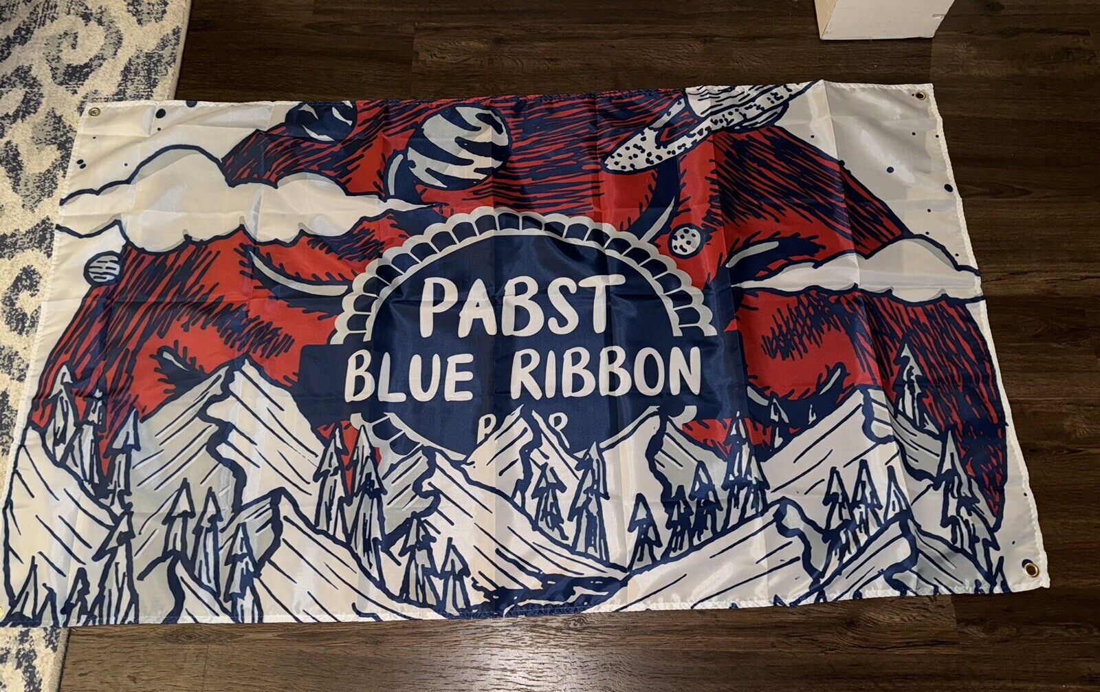 Pabst Blue Ribbon PBR Beer Flag Large Mountains Vintage