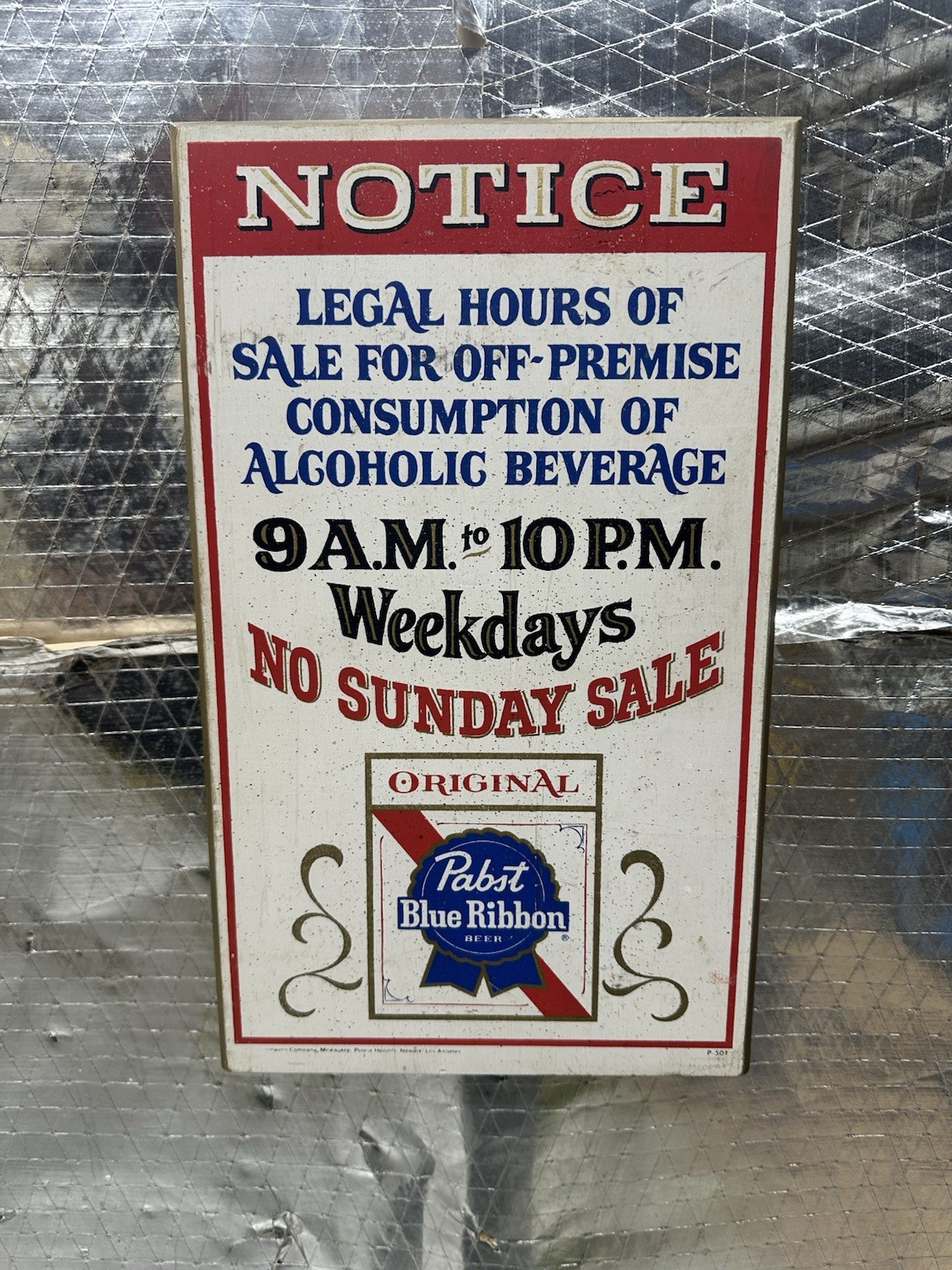 Vintage Pabst Blue Ribbon Beer No Sunday Sale Wooden Sign PBR Hard To Find