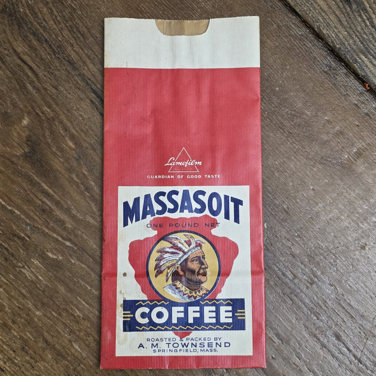 Vintage Massasoit Coffee Bag Native American Advertising Ephemera Springfield MA