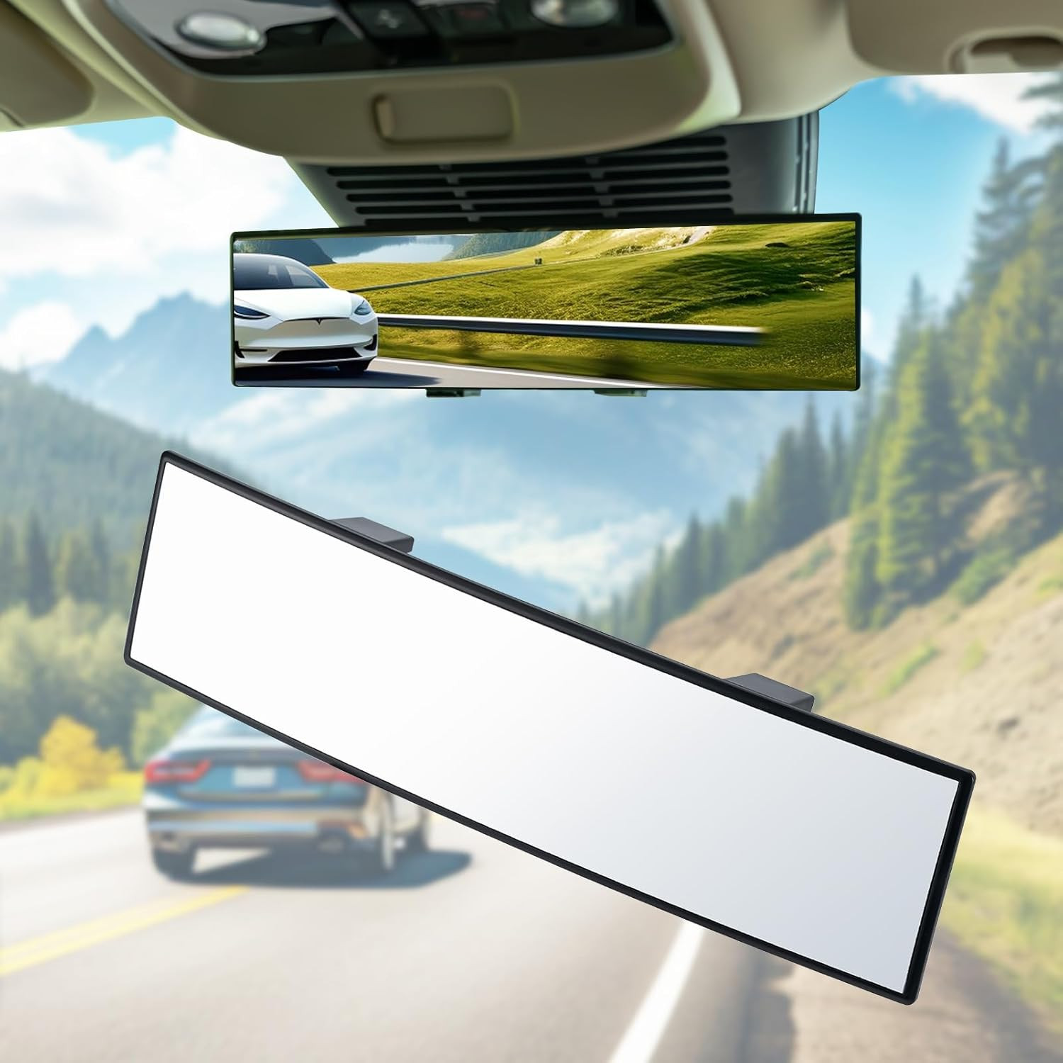 Rear View Mirror, Interior Clip-On Wide Angle Rear View Mirror, Universal 11.81