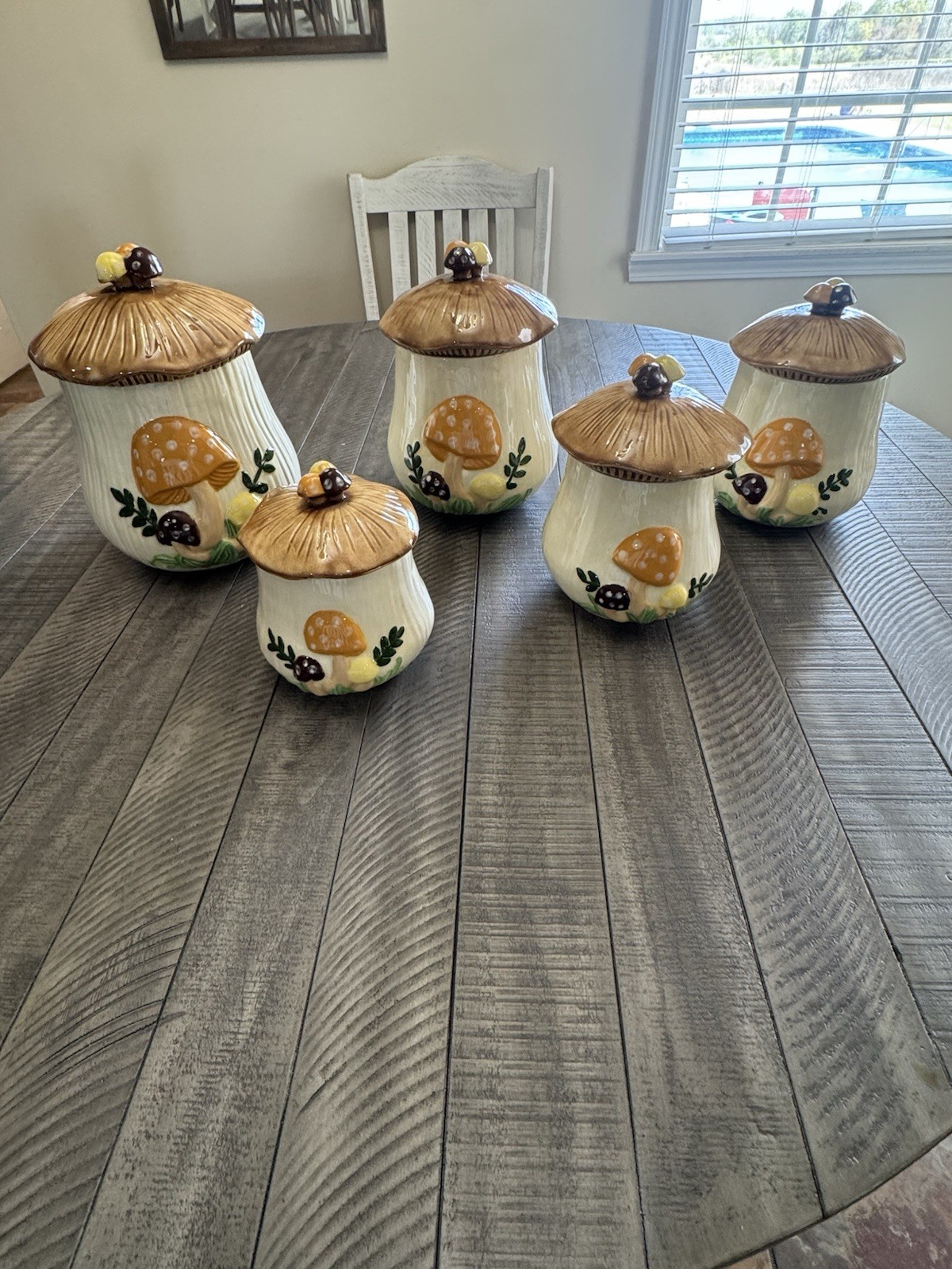 💥1970s Vintage Arnels Mushroom Canister Set of 5 Excellent Condition Rare