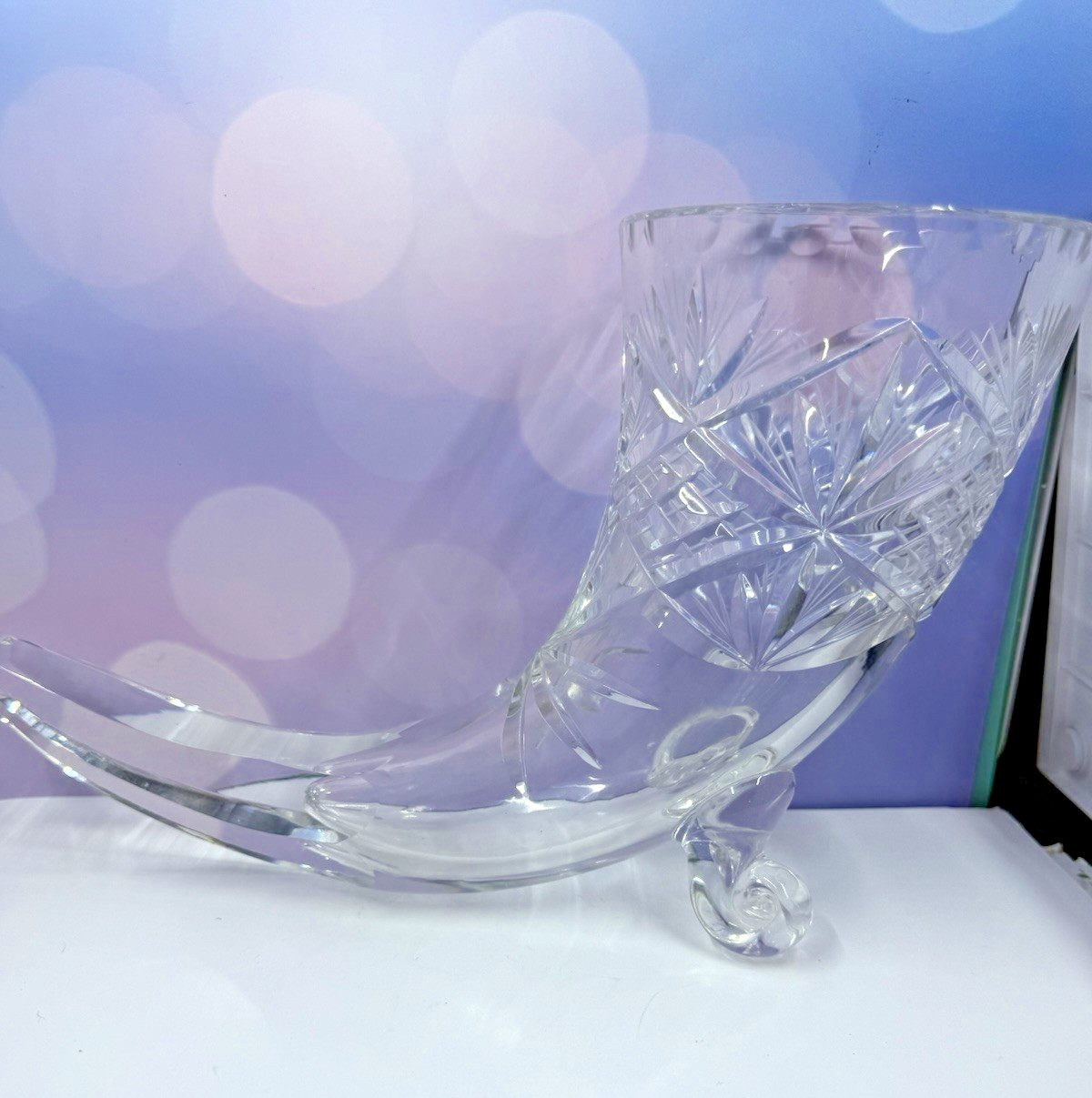 Vintage American Brilliant Cut Crystal Cornucopia Vase Vintage American Brilliant Cut Crystal Cornucopia Vase