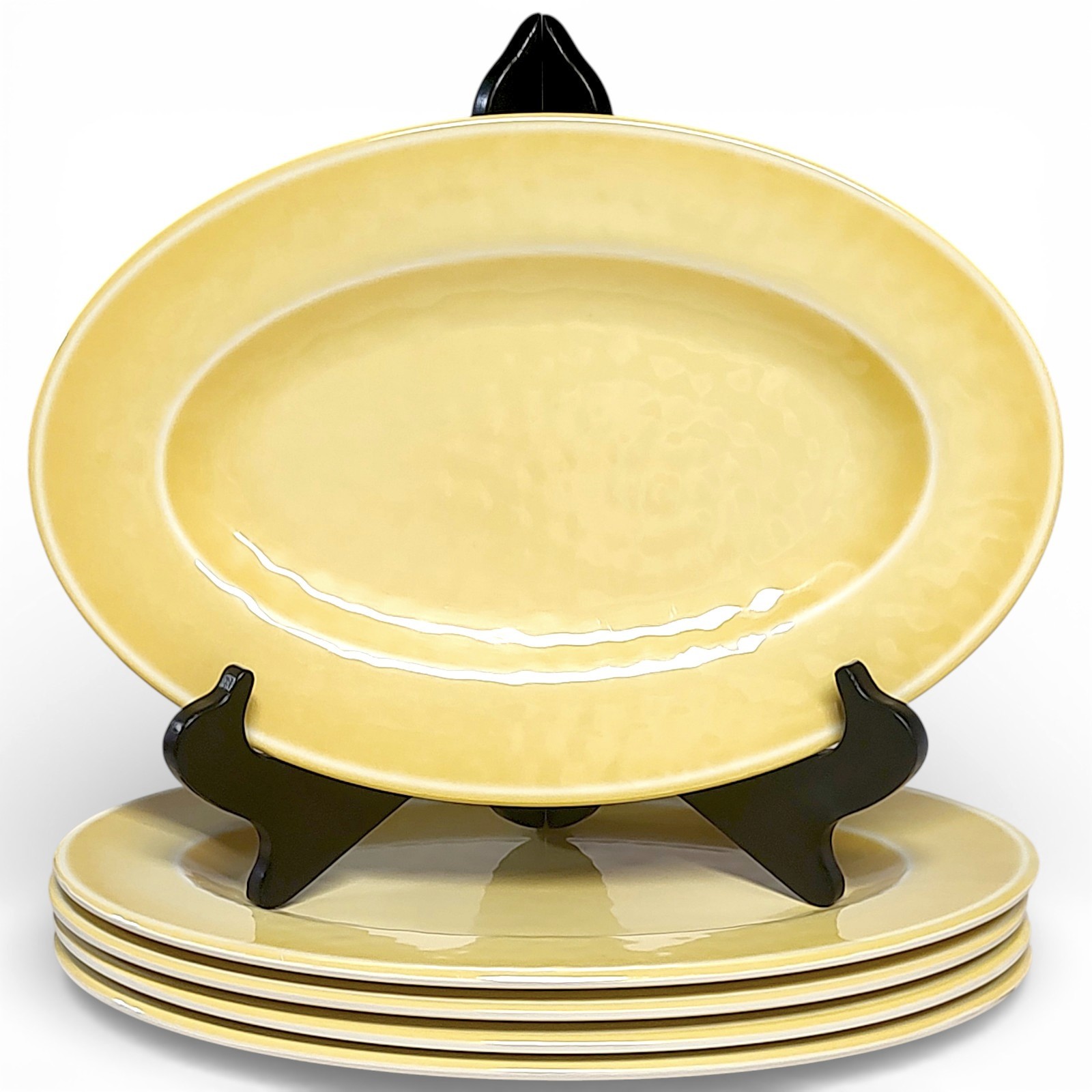 Rare VTG Threshold 5pc Yellow Oval Dinner Plate Set Shatterproof Melamine Thick