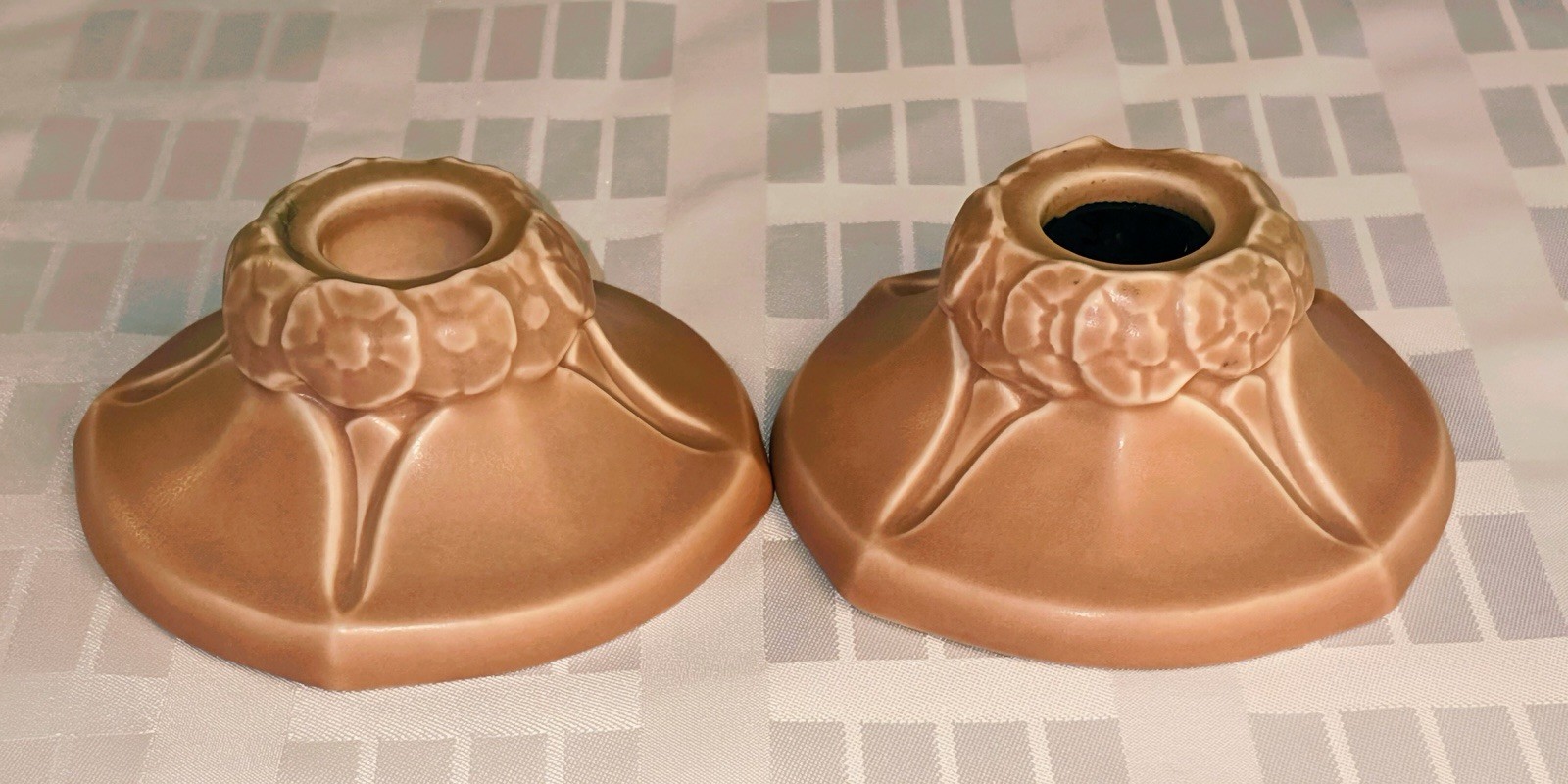 Vintage 1926 Rookwood Pottery Matte Pink Candle Holders Pair #2633