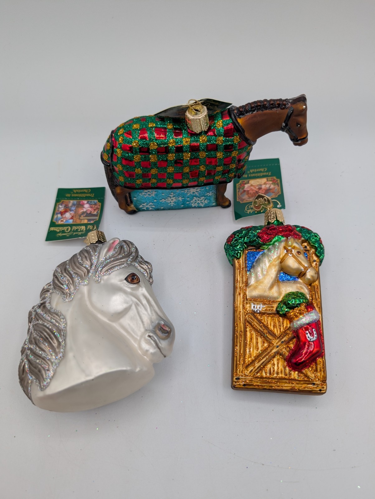 OWC Old World Christmas Horses Snowflake Head Stall Equine - Lot 3 Ornaments