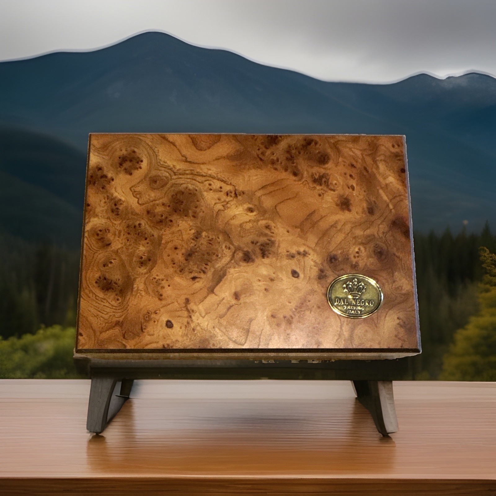 VTG Dal Negro Treviso Italy Gold Logo Rich Burl Veneer Finish Hinged StorageBox 