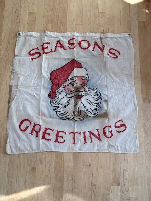 Antique Vintage Cloth Santa Claus Christmas Store Banner 1940's RARE