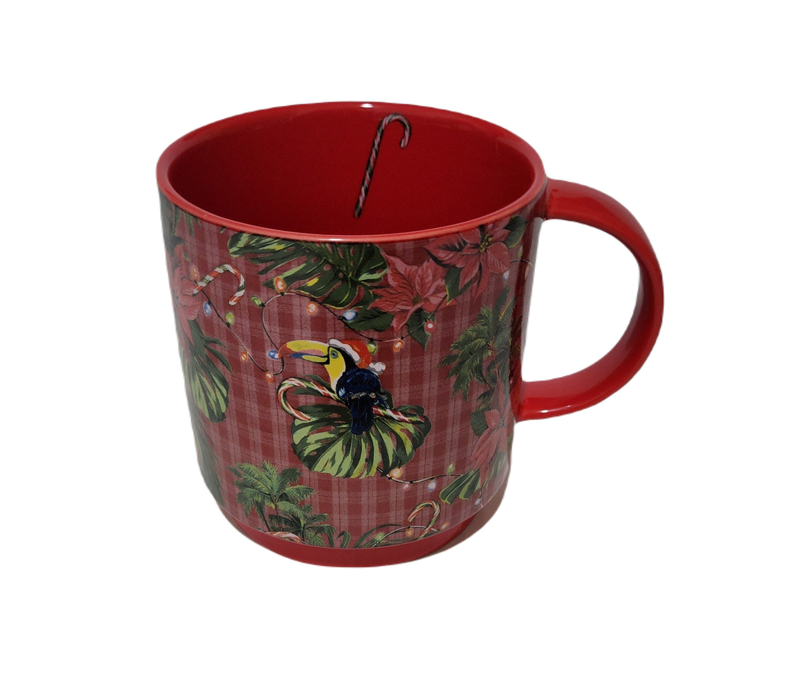 Tommy Bahama Ceramic Footed Mug with Handle Red Christmas Tropical Hawaiian