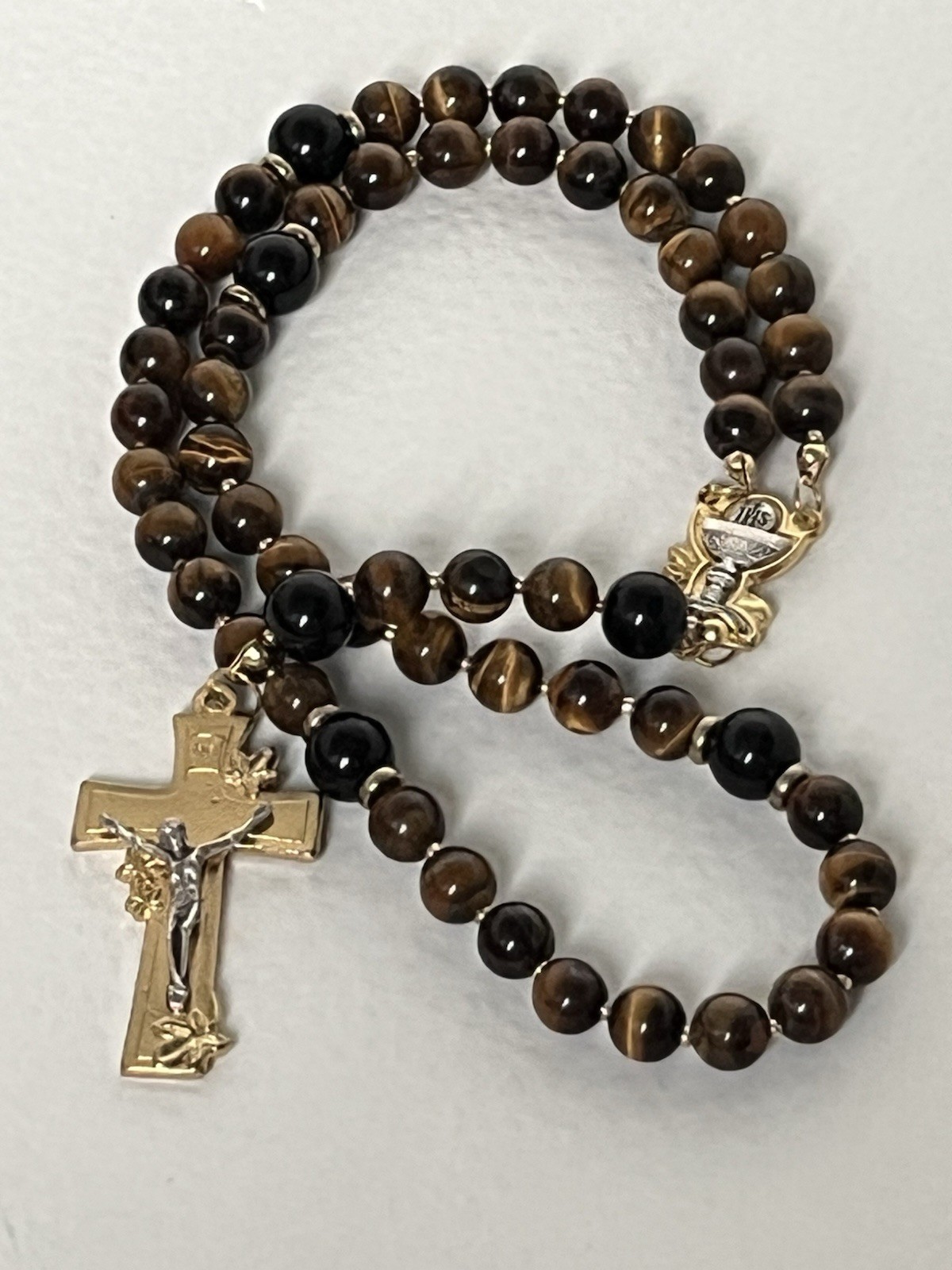 Elegant Handmade Tiger Eye Catholic Rosary – 8mm Natural Gemstone Beads