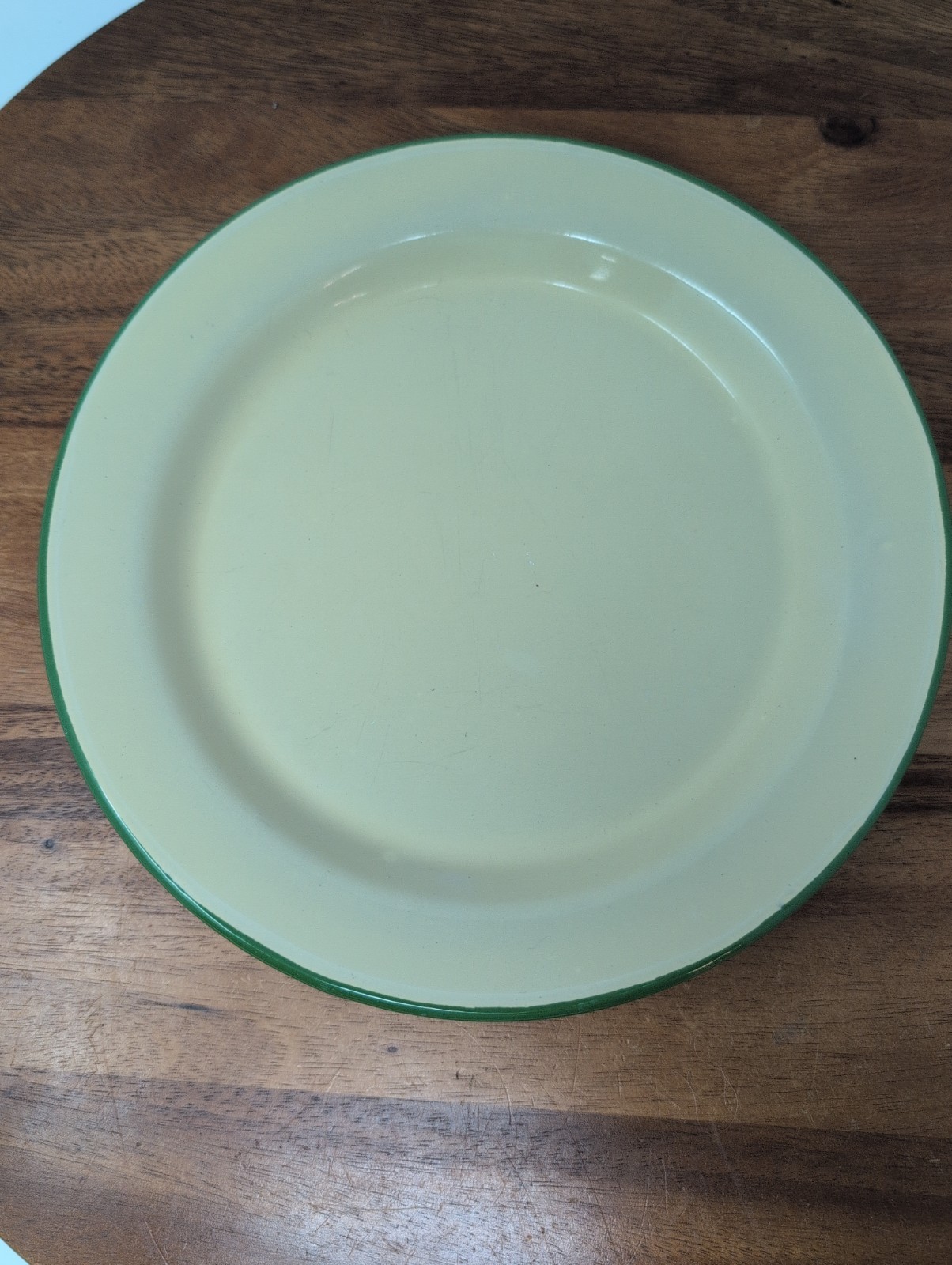 Vintage Kockums Sweden Enamelware Plates Cream Green Set of 4 Mid Century MCM