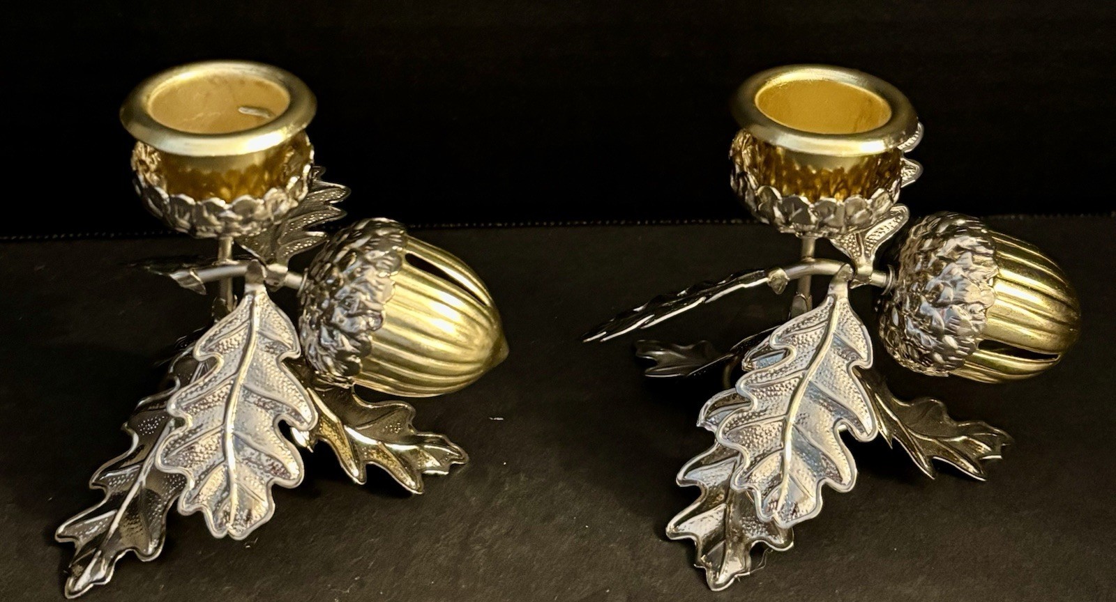 Vtg Midwest of Cannon Falls Acorn & Oak Leaf Taper Candle Holder Pair HOLIDAY