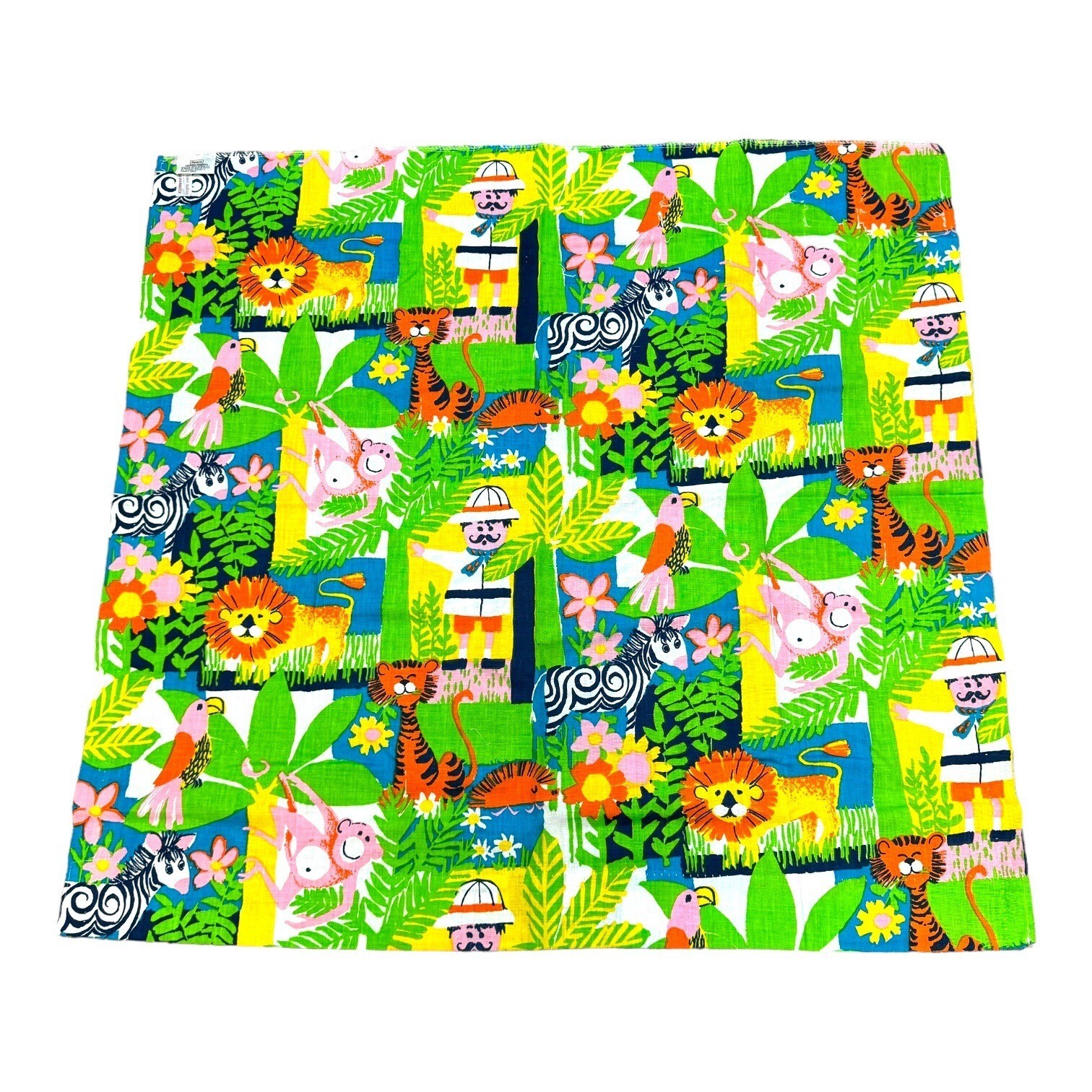 Vintage SEARS Perma-Prest Boho Kitsch Bright Jungle Print Fabric 41 3/4\