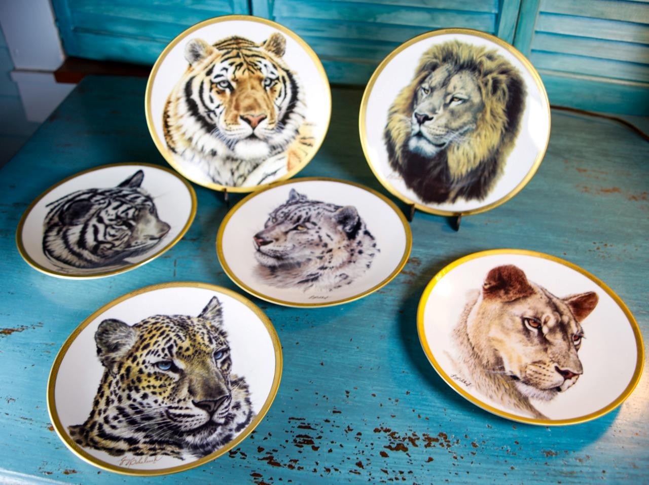 Vintage 1994 Set/6 Signed Lenox Great Cats Of The World Plates by Guy Coheleach