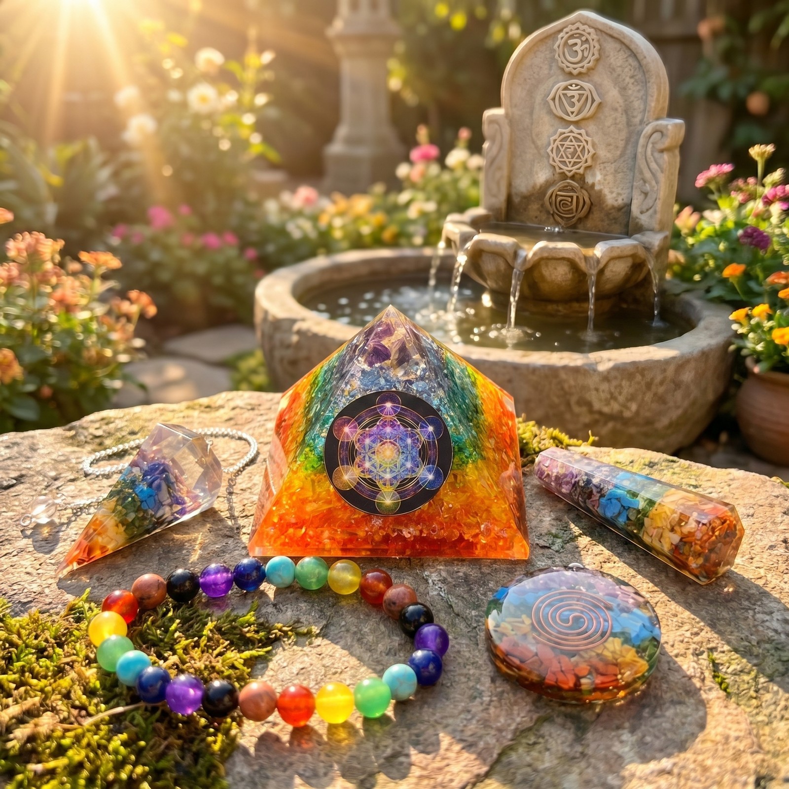 7 Chakras Orgone Pyramid Gift Set (5 Pieces) Rainbow 7 Stone Crystal Resin Reiki 7 Chakras Orgone Pyramid Gift Set (5 Pieces) Rainbow 7 Stone Crystal Resin Reiki