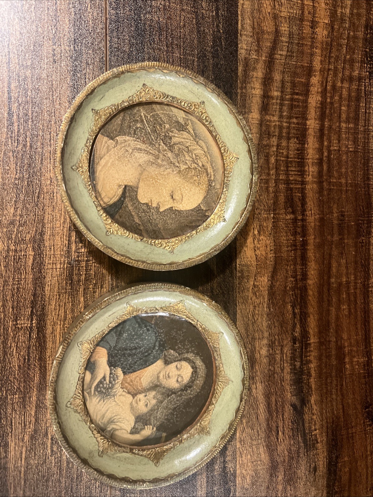 Vintage Florentia Italian Gold Gilt Wood Religious Wall Plaques Madonna 