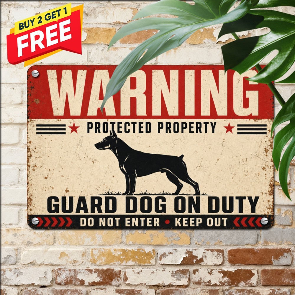 Doberman Pinscher Guard Dog Warning Metal Sign 8x12 Protected Property Tin Art
