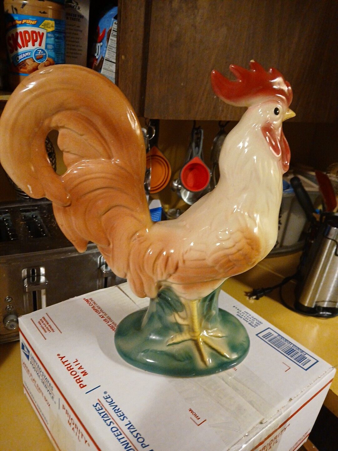 Vtg Brush McCoy Rooster Chicken Hand Painted Art Pottery Yard Ornament Figure