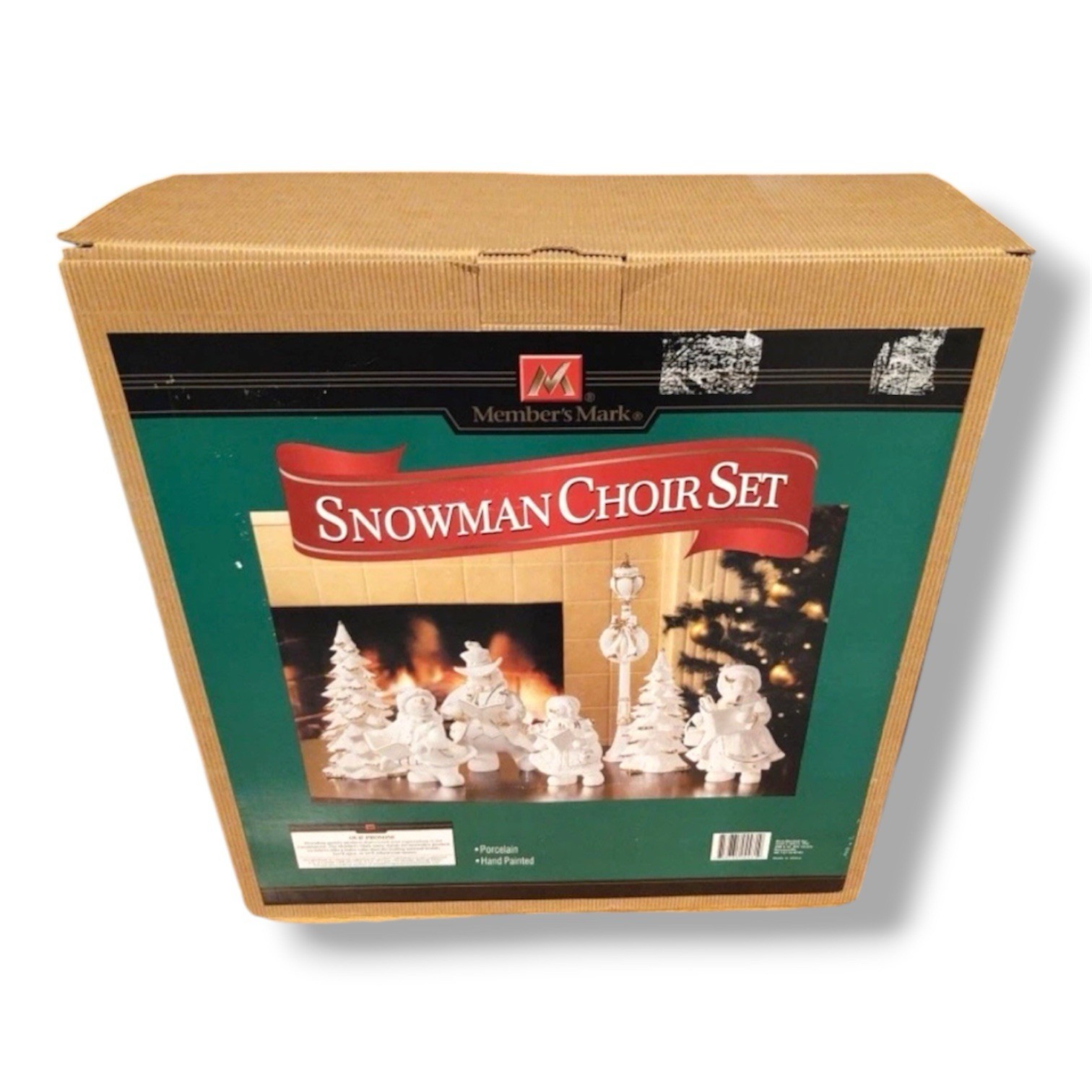 Members Mark Lg 7 Piece Snowman Choir White & Gold Trimmed Porcelain Figures 
