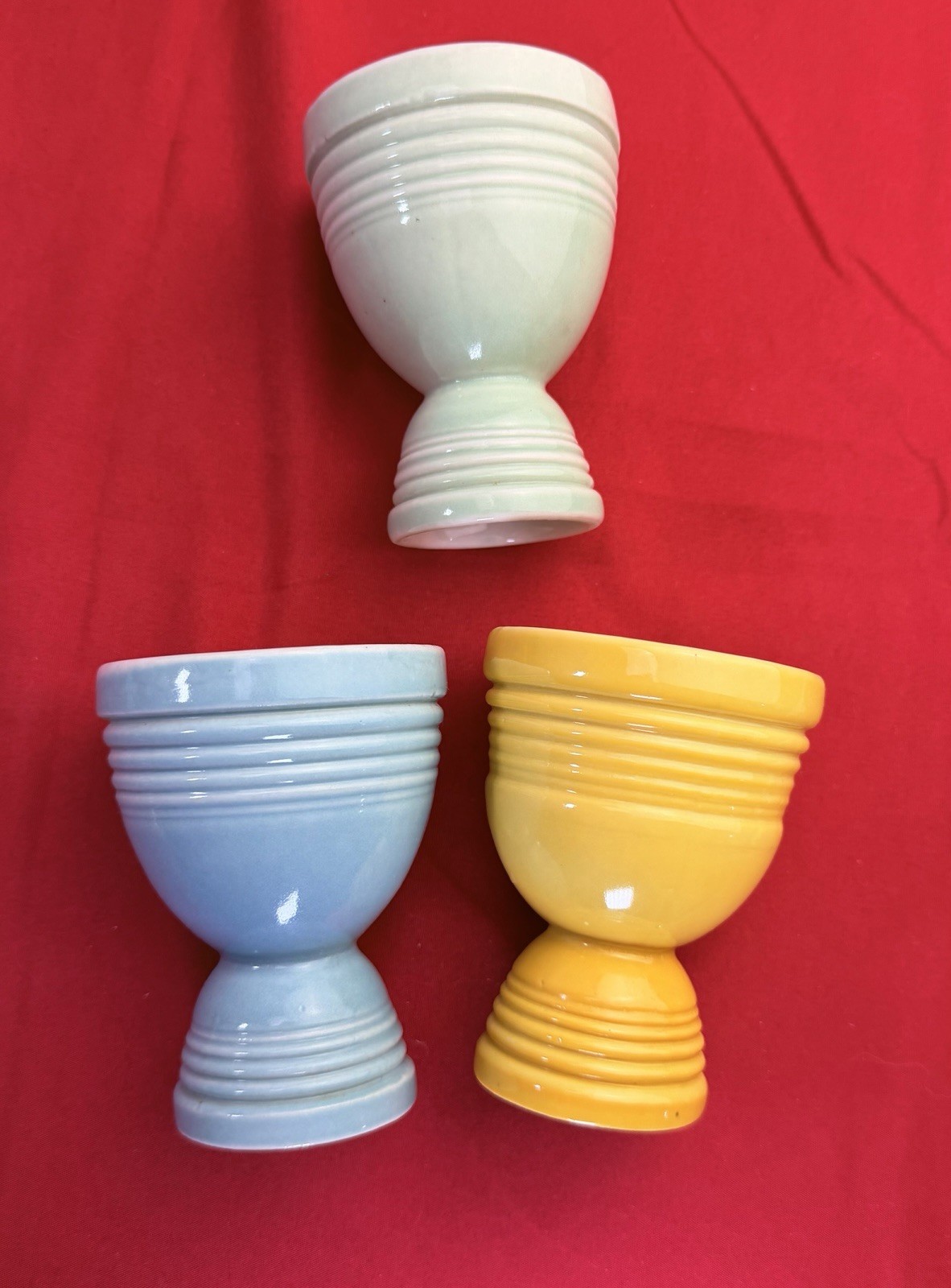 Vtg Homer Laughlin Harlequin Double Egg Cups Lot 3 Turquoise Yellow Green