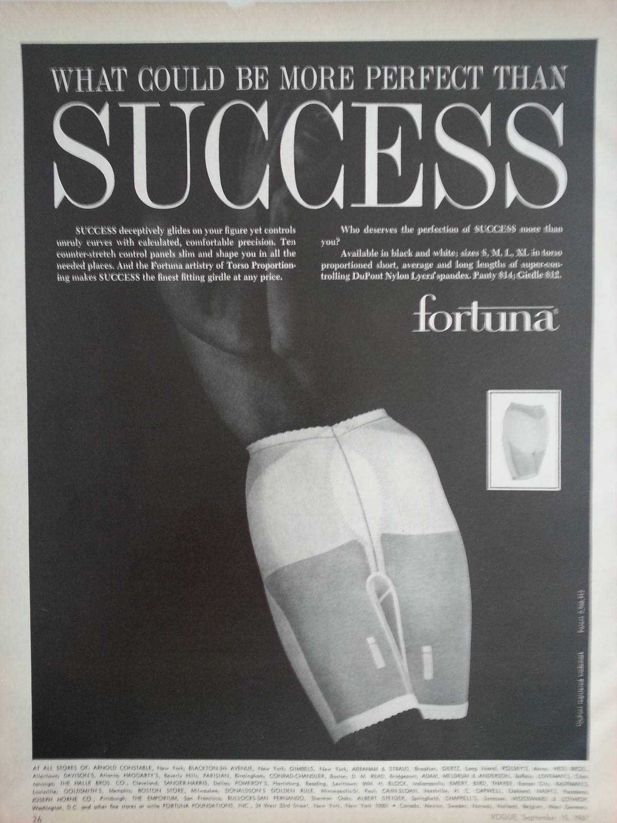1967 Womens Fortuna Success Girdle  Fashion Original Ad