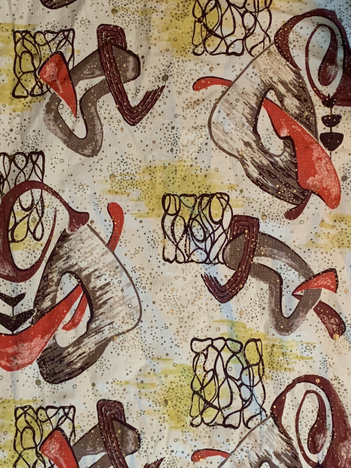 1of2 VTG MCM MID CENTURY EL CARA ABSTRACT GEOMETRIC BARKCLOTH FABRIC DRAPE 82x80