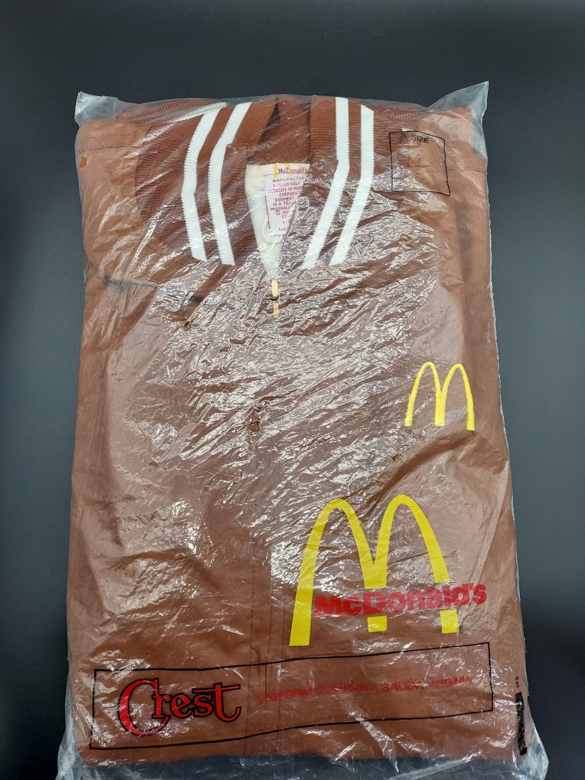 Original Package 1983 Crest McDonald's Employee Jacket Brown Vintage New Size M