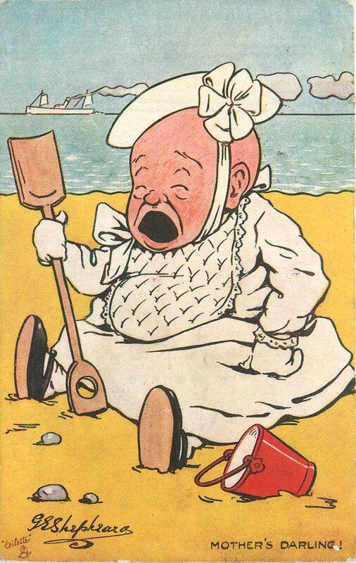 C-1910 Shepherd Squalling seaside baby comic humor #9034 Postcard 22-8266