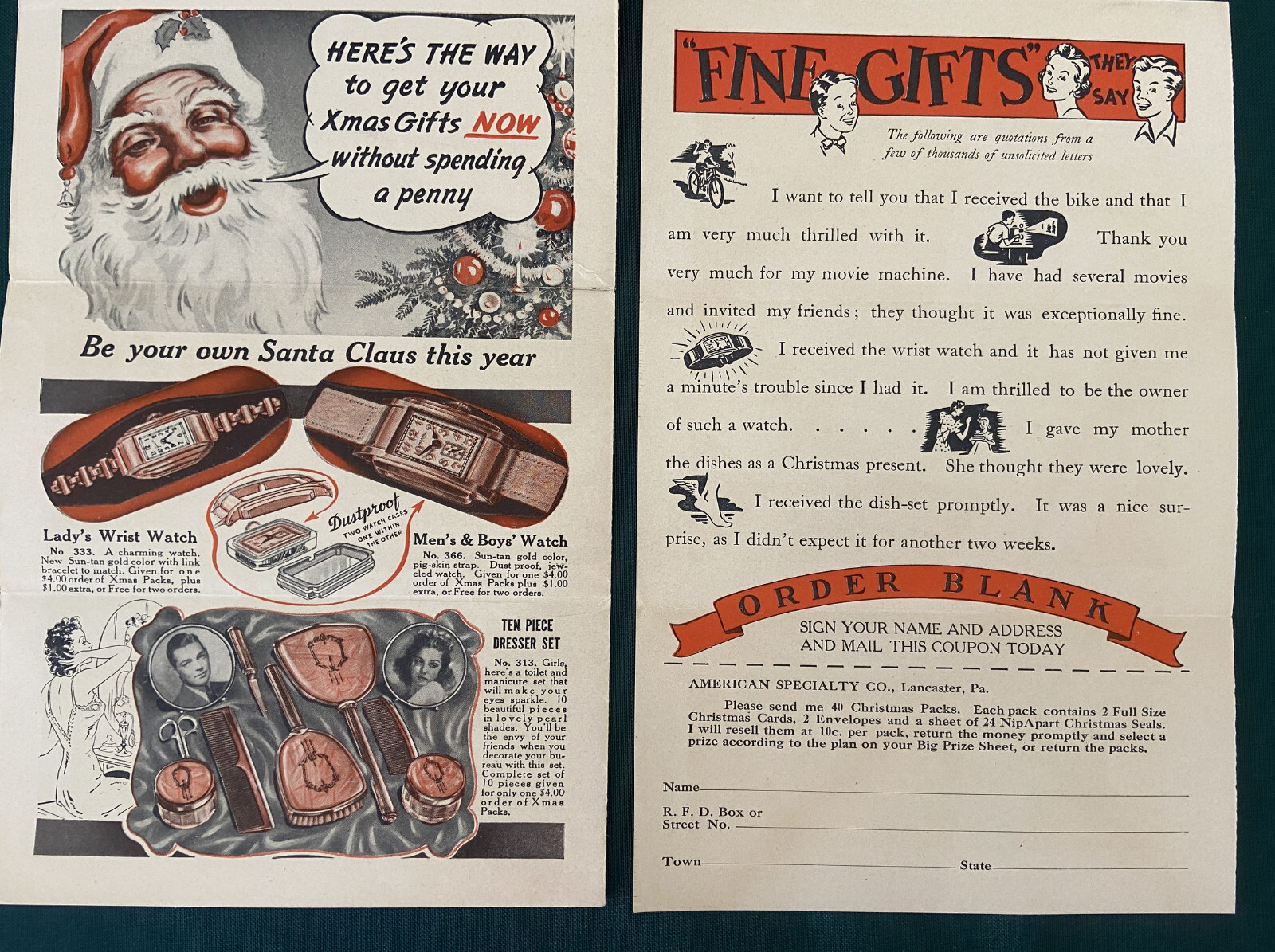 American Specialty Company Catalog Flyer, Santa Claus, Christmas Cards & Prizes American Specialty Company Catalog Flyer, Santa Claus, Christmas Cards & Prizes
