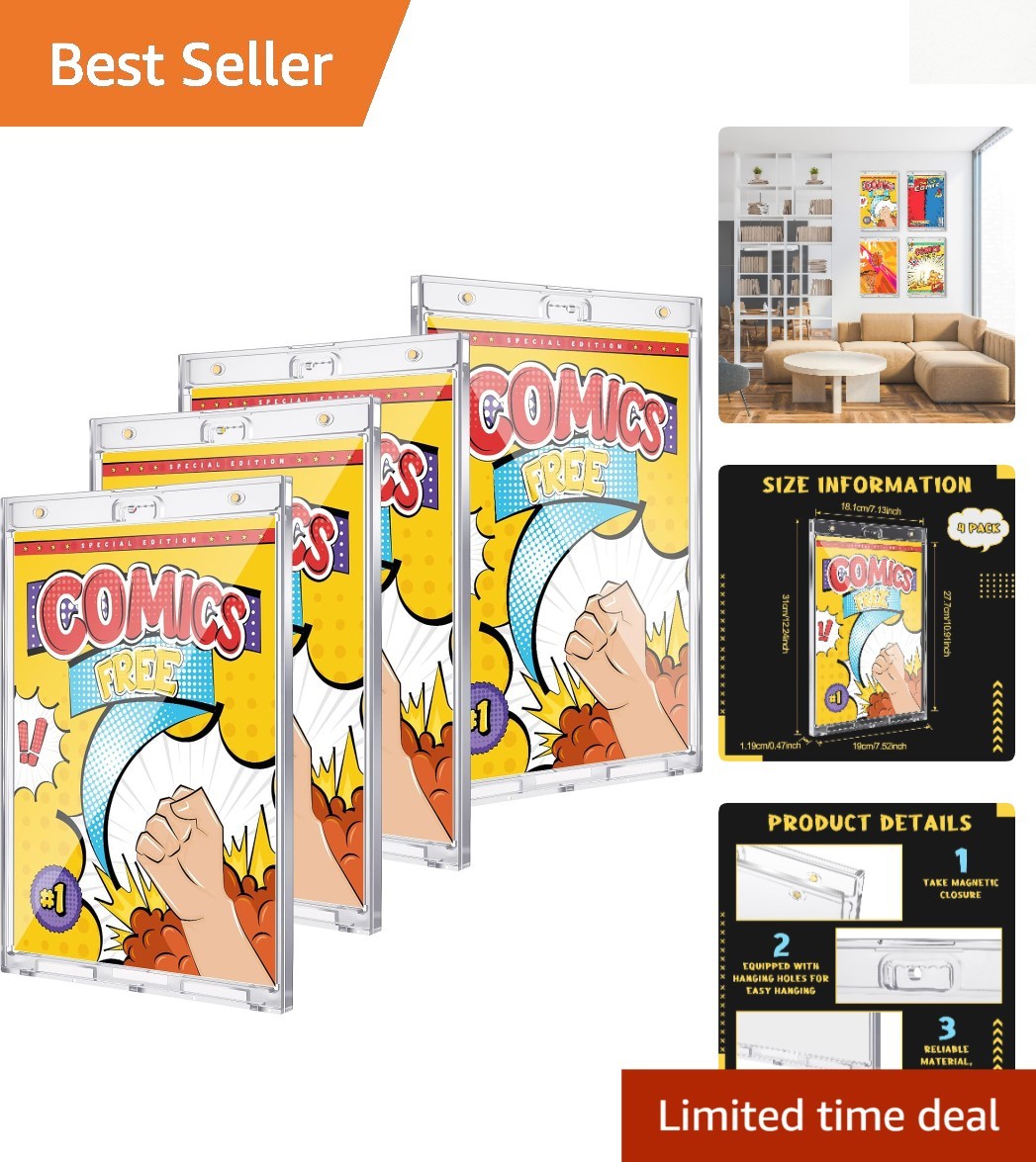 Elegant 4 Pack Clear Comic Book Display Cases with Magnetic Closure & Protection