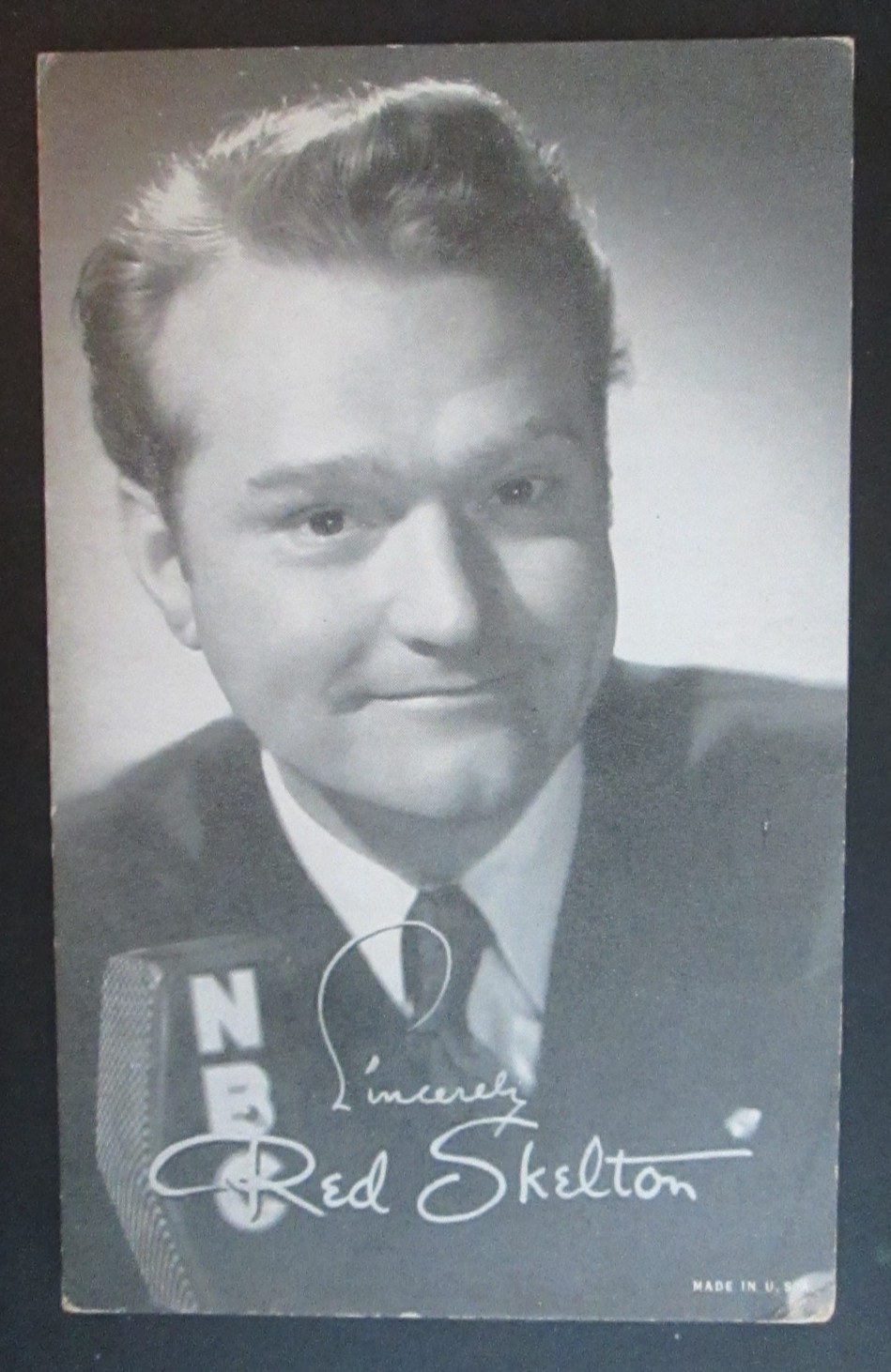 Vintage Red Skelton Portrait Postcard Printed Facsimile Autograph Arcade Exhibit