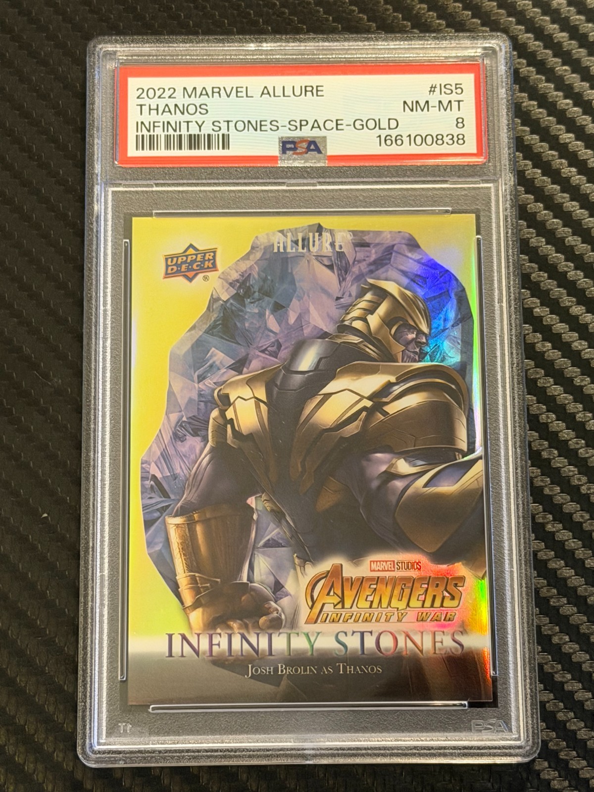 2022 Marvel Allure Thanos Infinity Stones Space Variant Gold /99 PSA 8