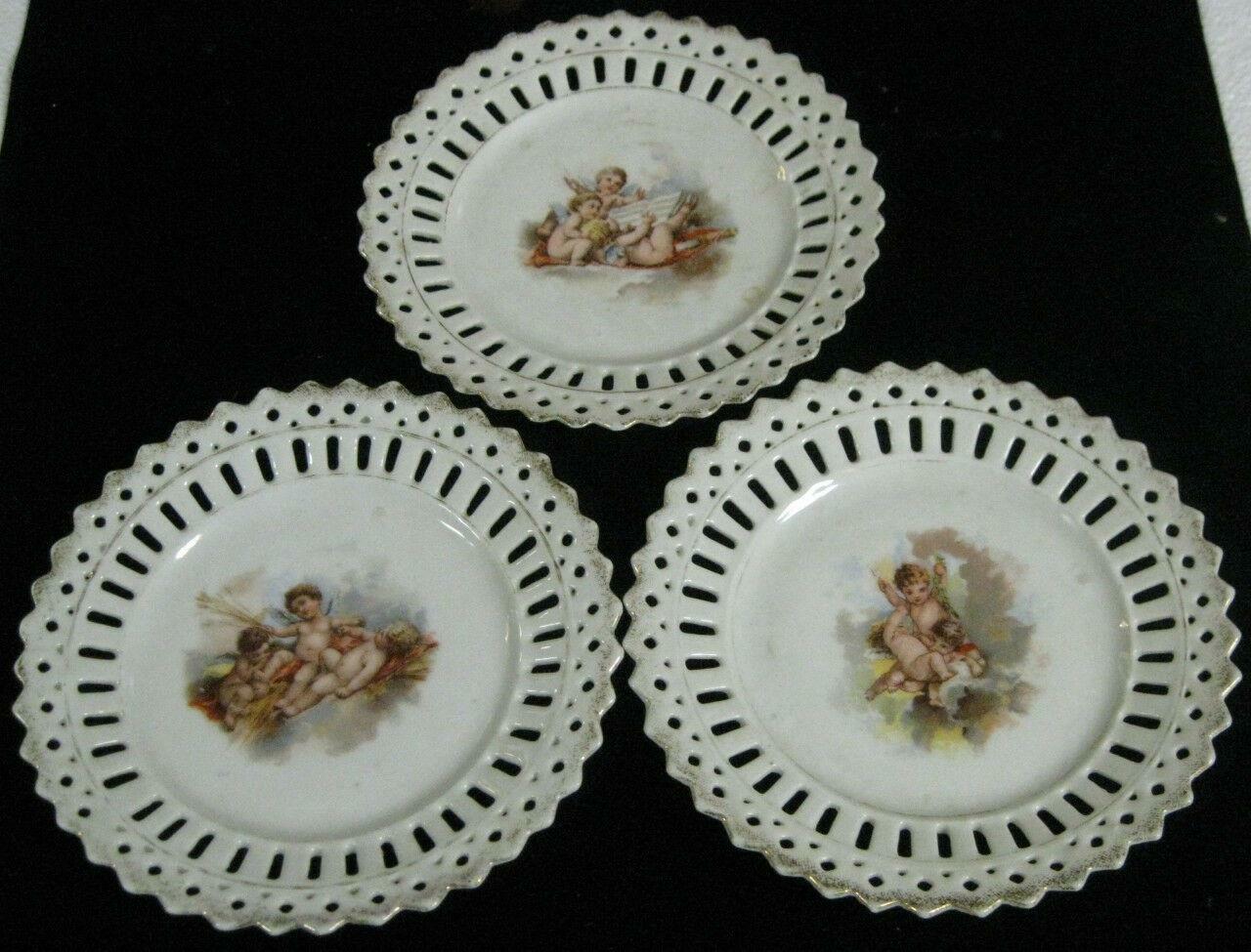 Three Antique Cabinet Plates with Cherub Scenes c.1900