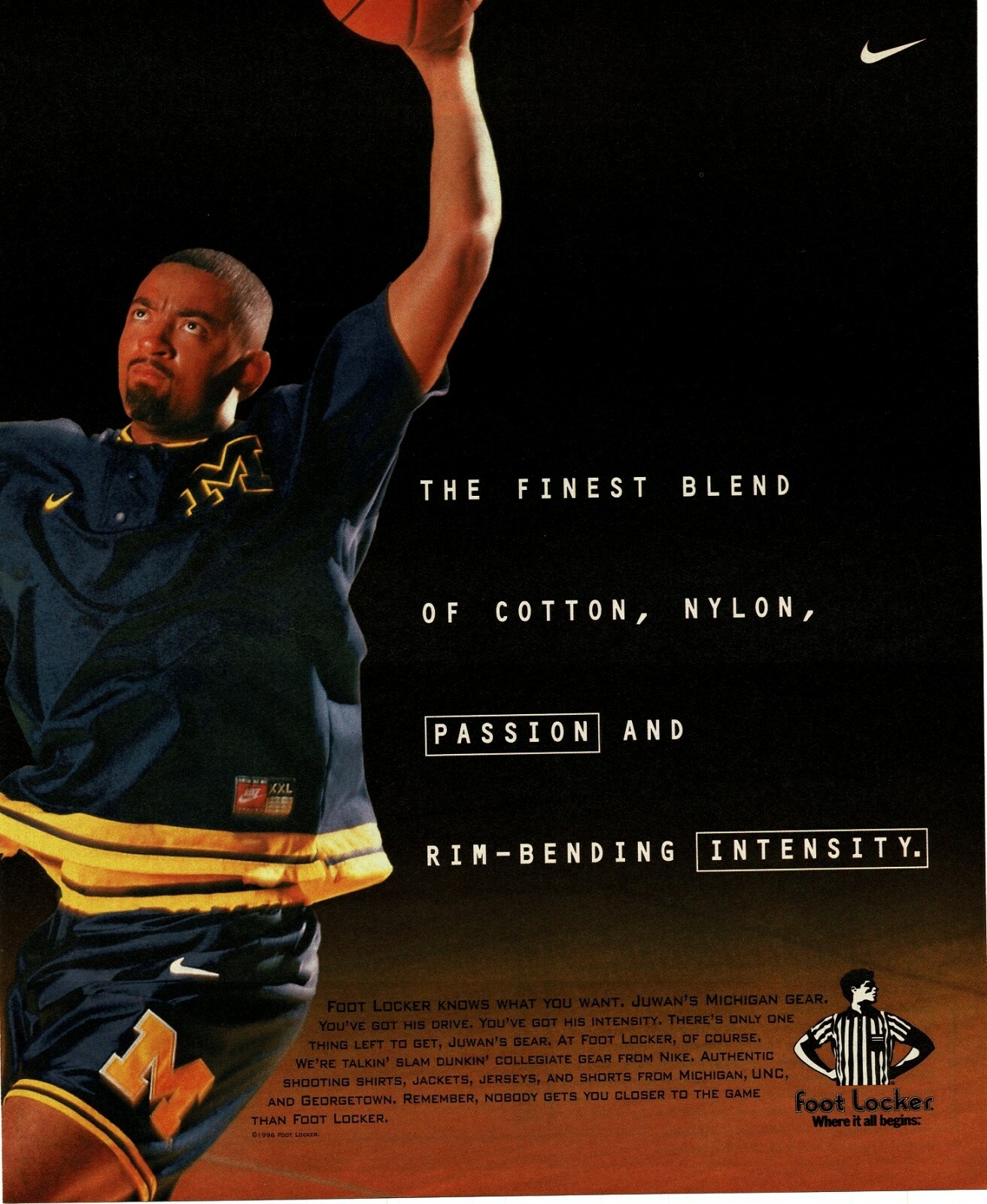 1996 Foot Locker NIKE Athletic Clothes JUWAN HOWARD Vintage Print Ad
