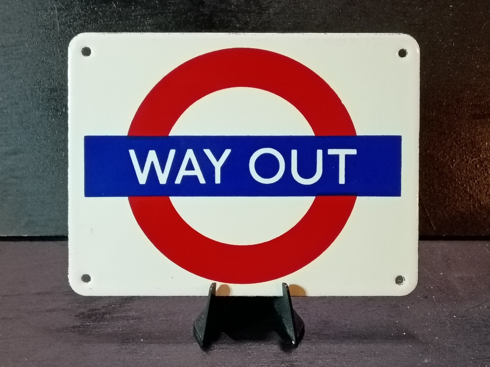 Vintage London Underground Way Out Enamel Sign Miniature Bullseye Garnier Co 5X4