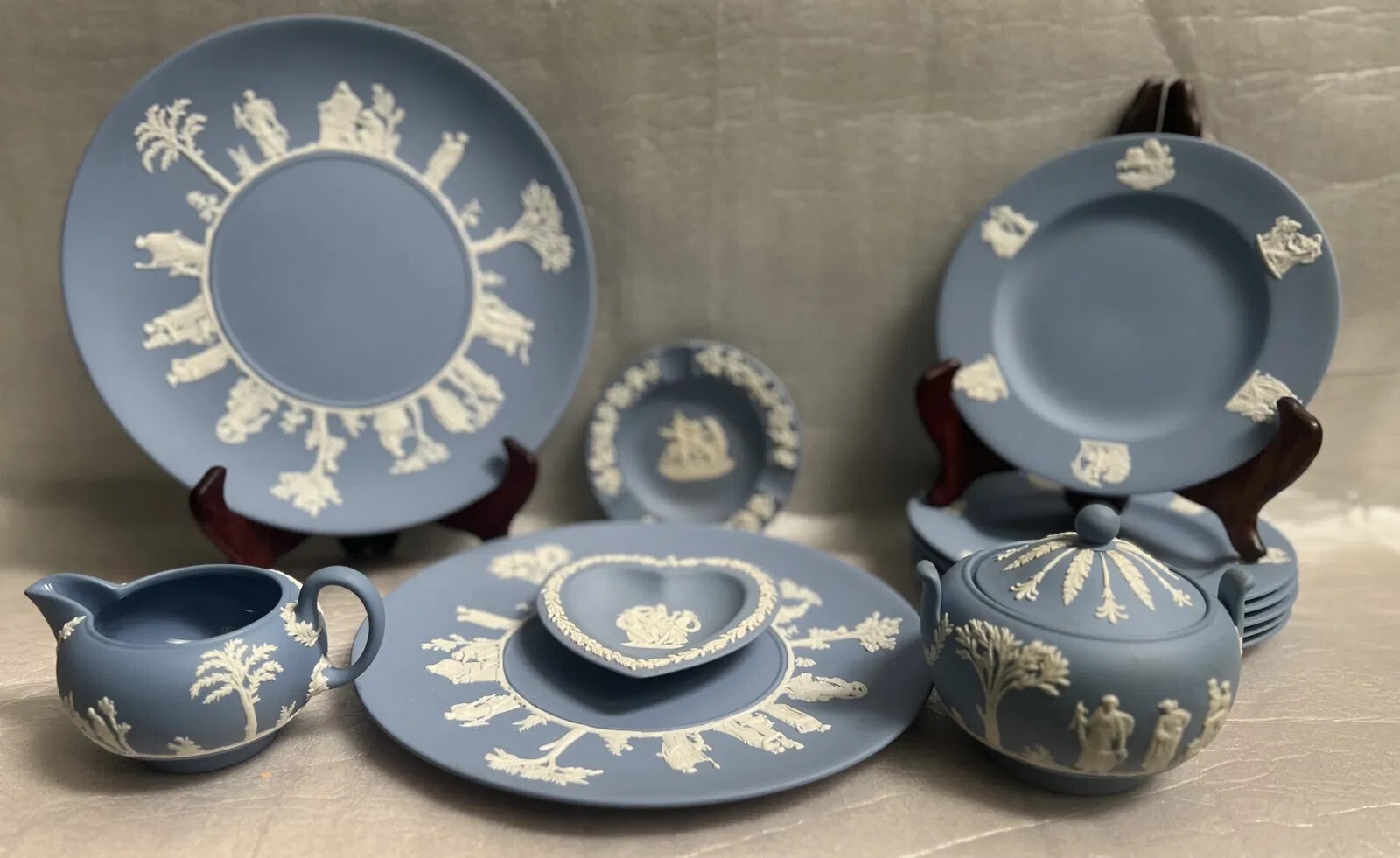 13 Piece Vintage Wedgewood Jasperware Pale Blue Set