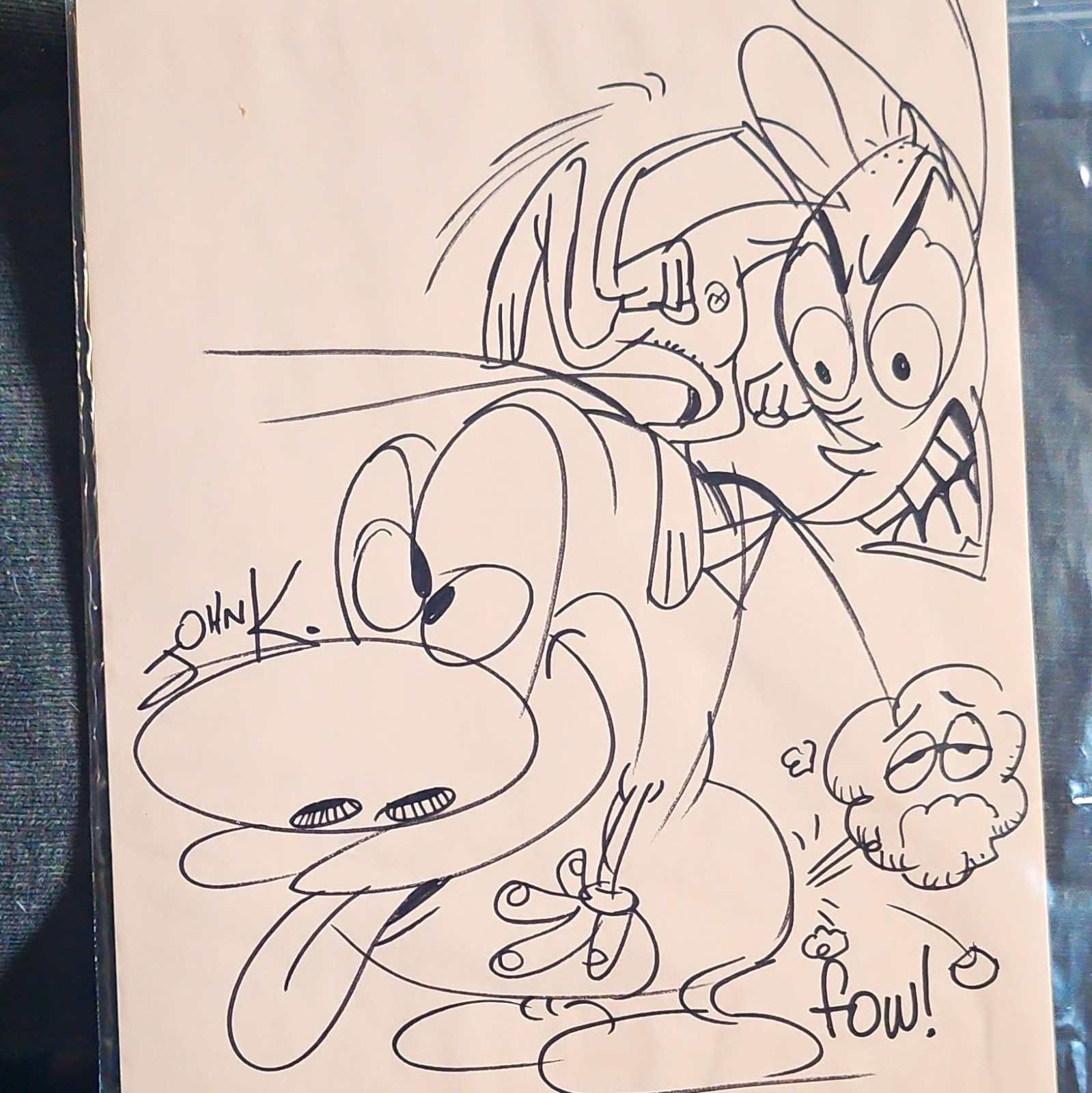 Nickelodeon Ren & Stimpy Original Drawing Hard Signed by John K. 1990s