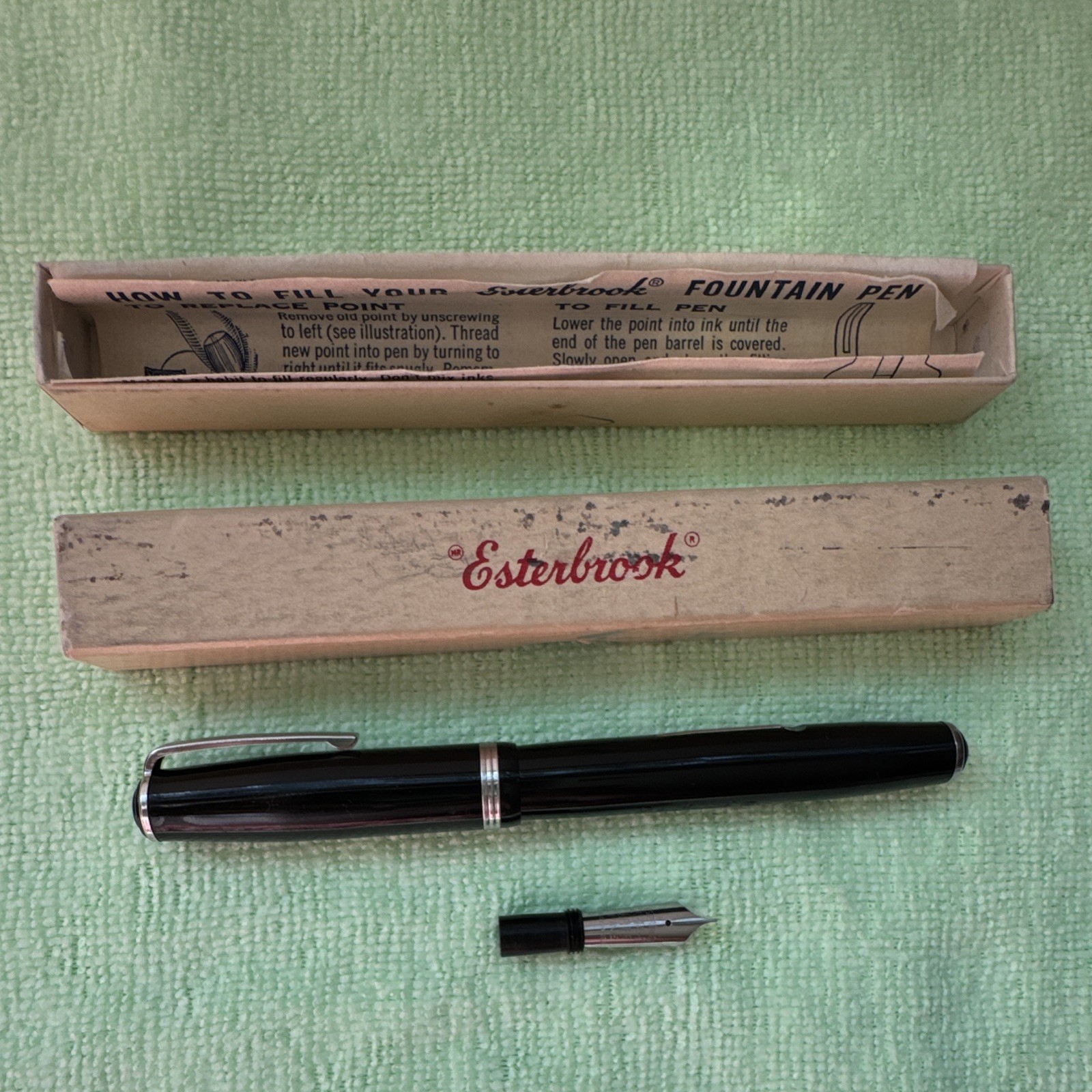 Vintage Black Esterbrook J Fountain Pen RESTORED Boxed Set w/ 2 Nibs 9556/2314F