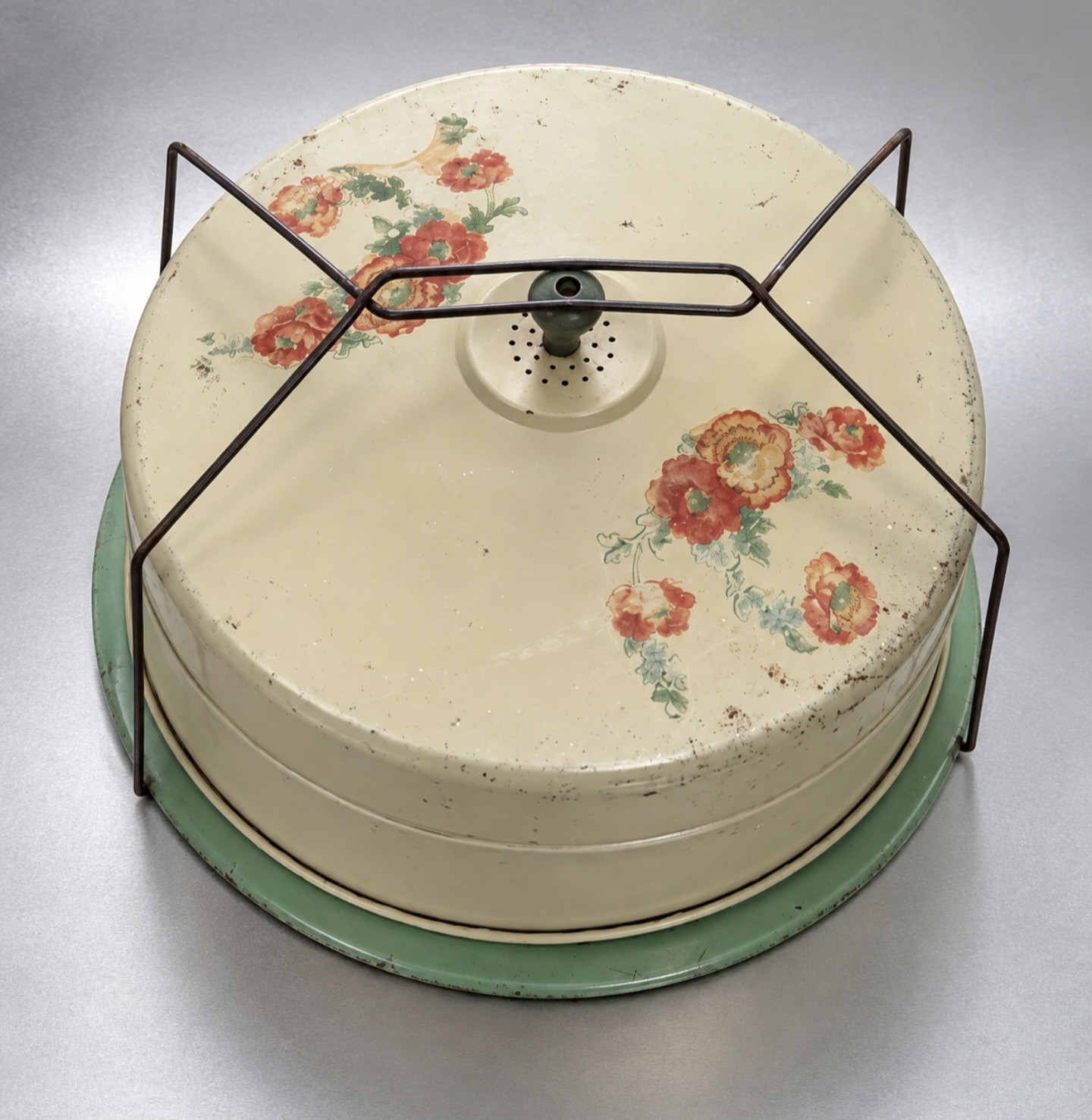 Vtg 1930s Hall's Orange Poppy Metal Cake/Pie Carrier w/ Locking Handle, USA