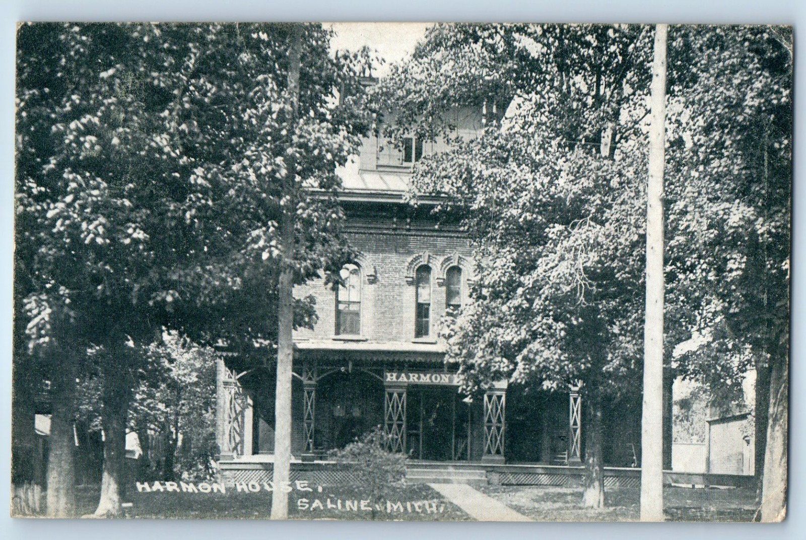 c1915 Saline Michigan MI Vintage Postcard Harmon House Front Building Posted