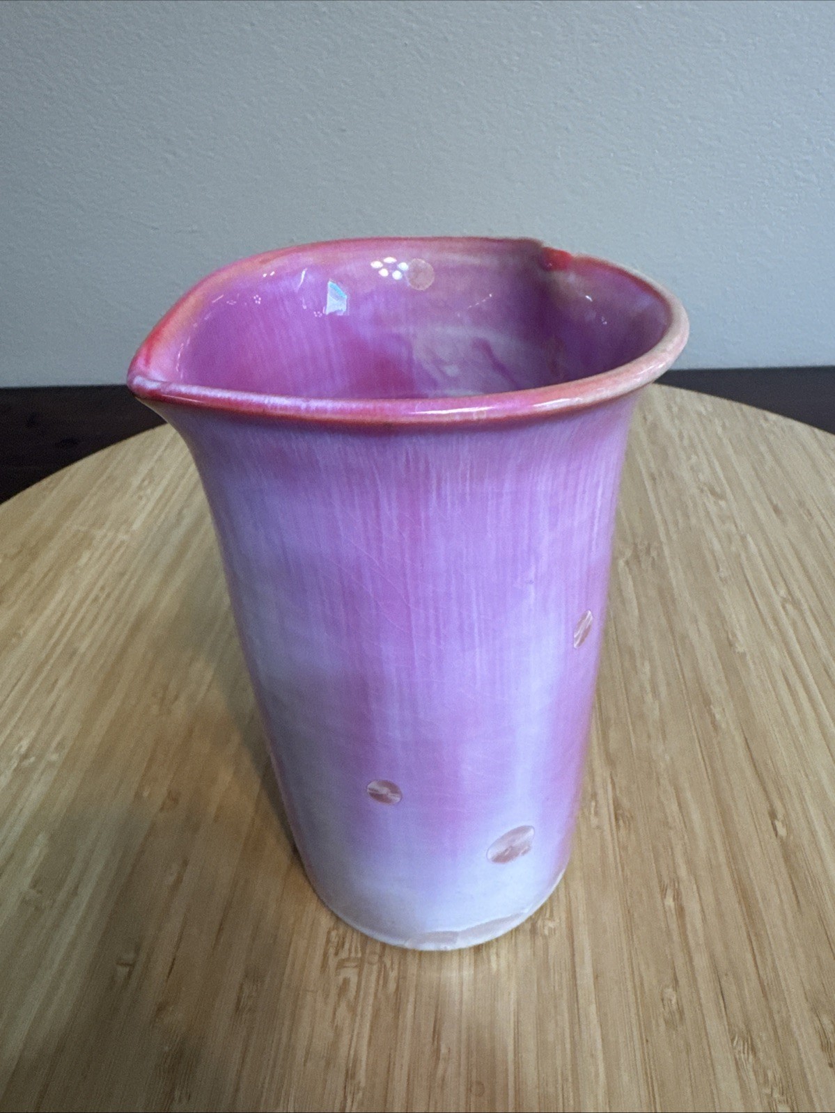 Simon Pearce Crystalline Pottery Heart Vase Pink Signed, 7” Simon Pearce Crystalline Pottery Heart Vase Pink Signed, 7”