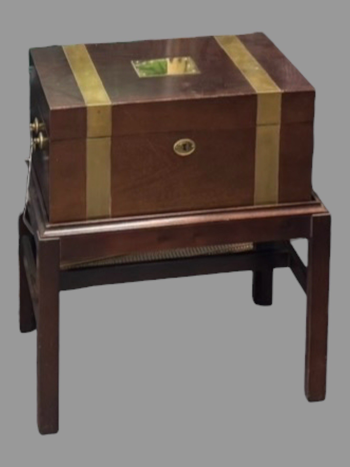 Antique Georgian Brass Bound Mahogany or Walnut Cellarette Box on Stand