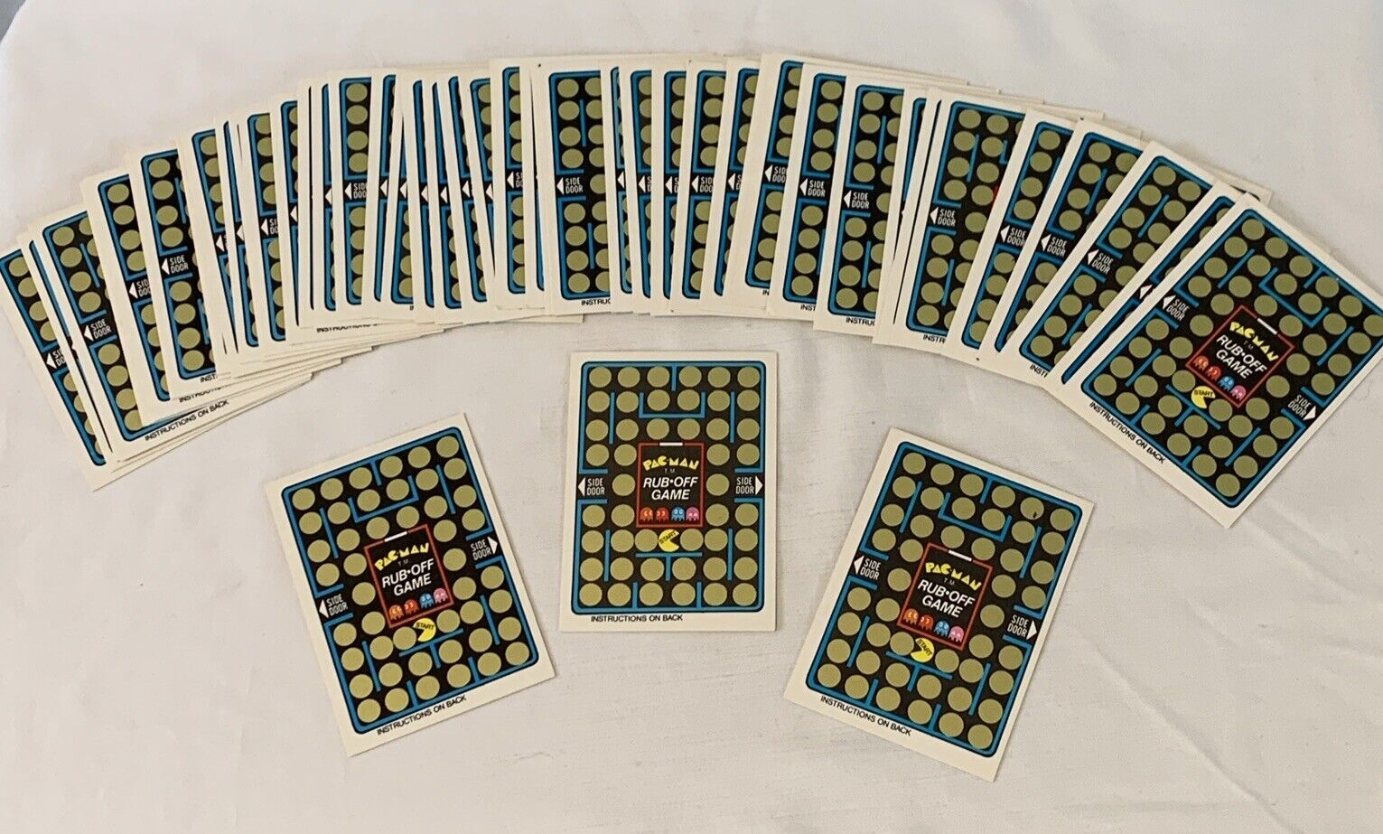 VTG 1980 Fleer Lot of 50 Pac-Man Midway MFG Co 7 Rub Offs Game Cards Unused Mint